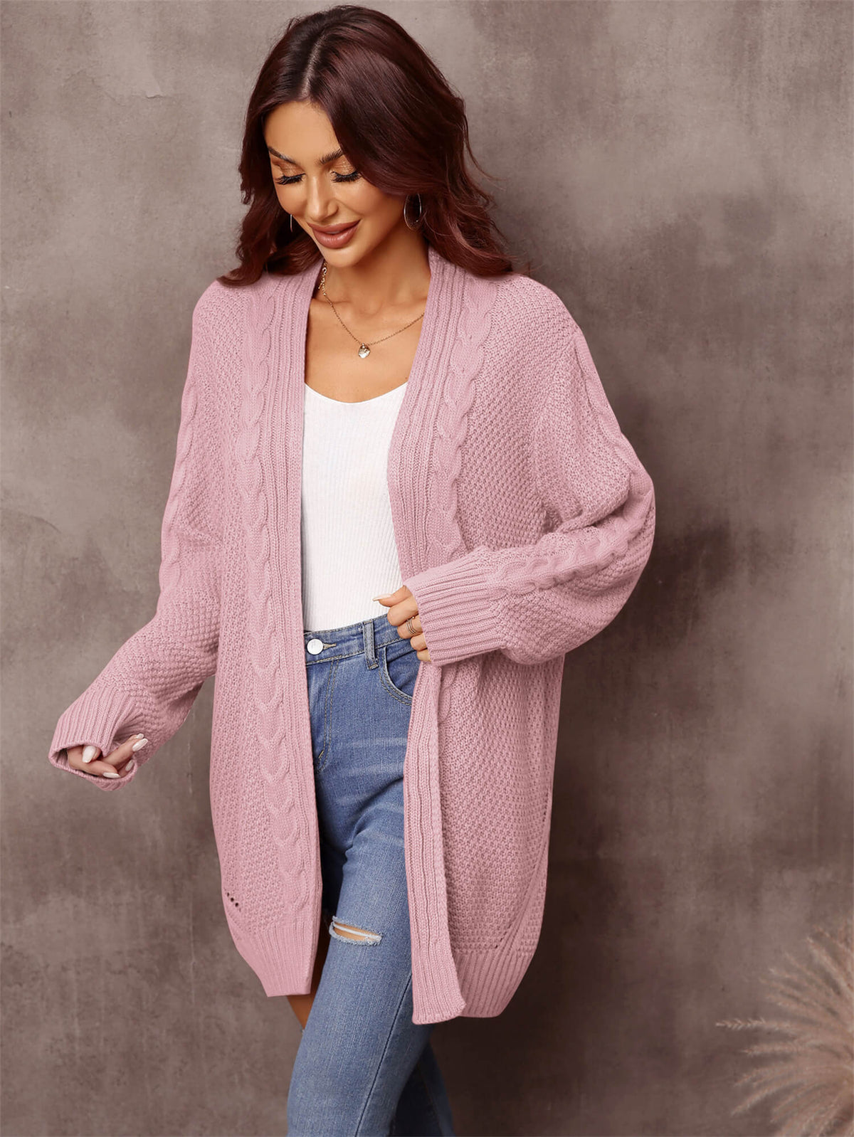 Warm Fall Mixed Knit Open Front Longline Cardigan