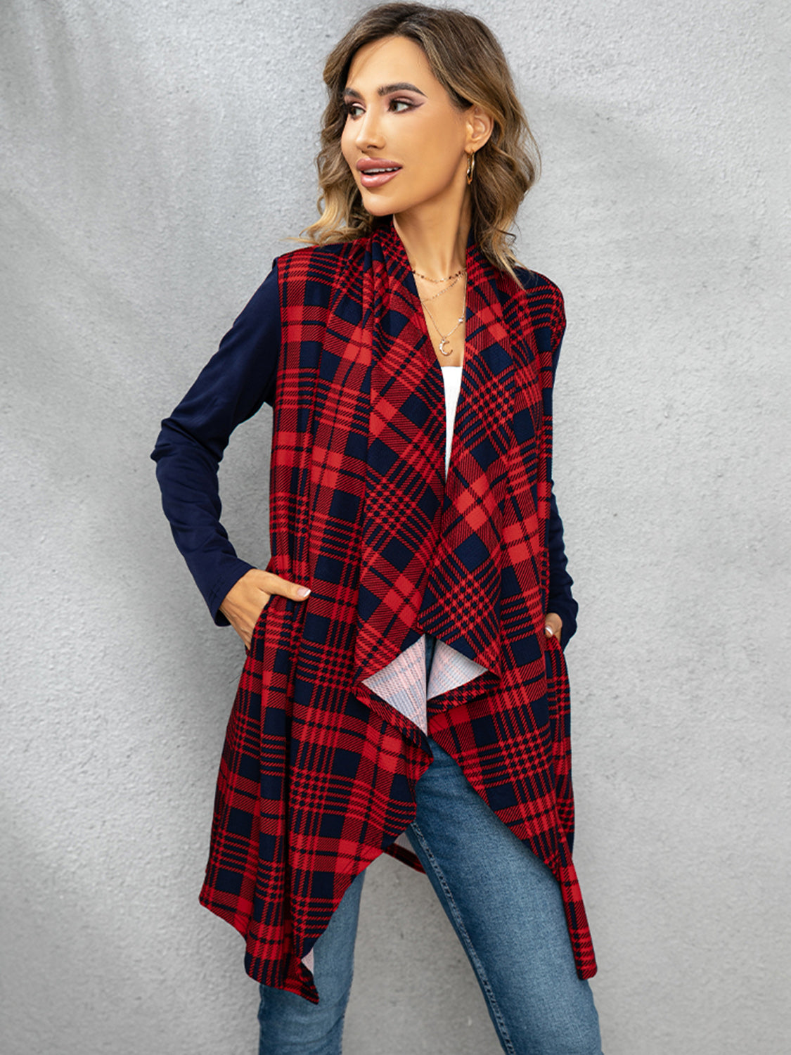 Plaid Open Front Cardigan