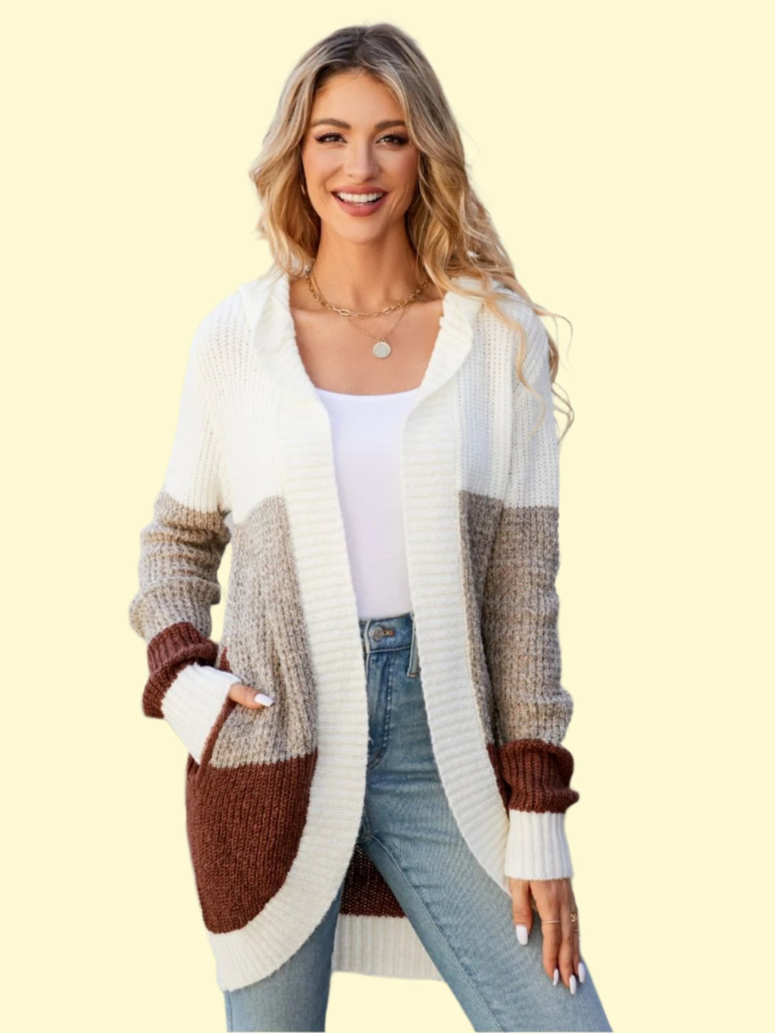 Color Block Open Front Hooded Cardigan