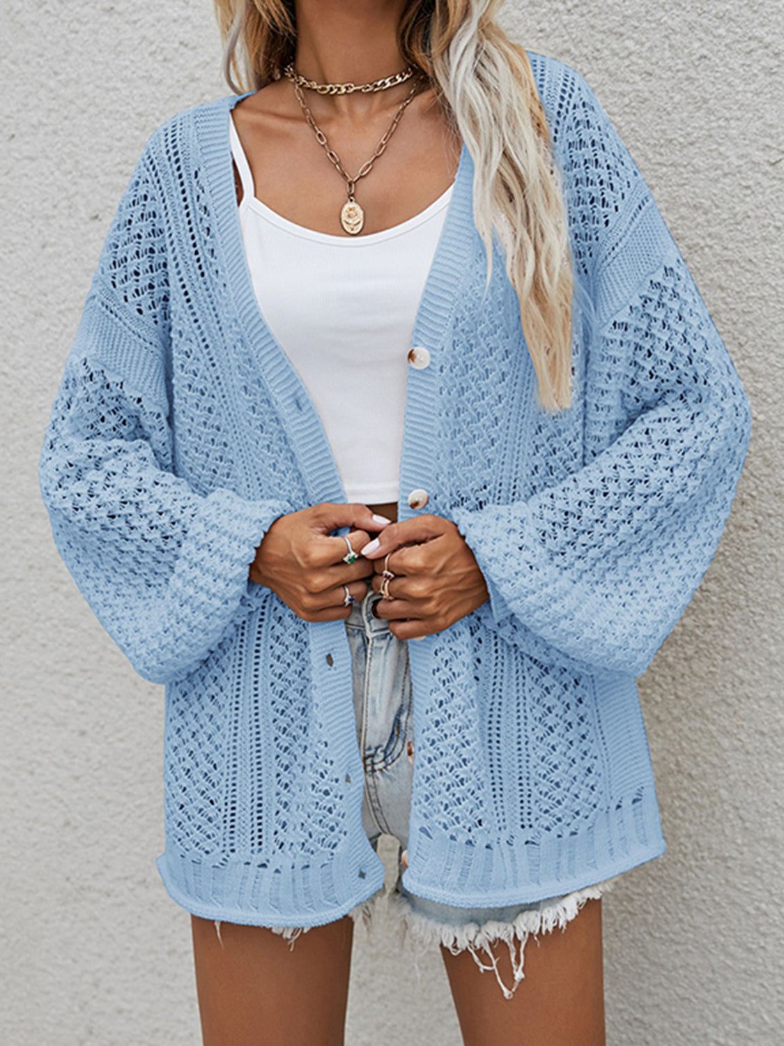 Openwork Button Front Cardigan