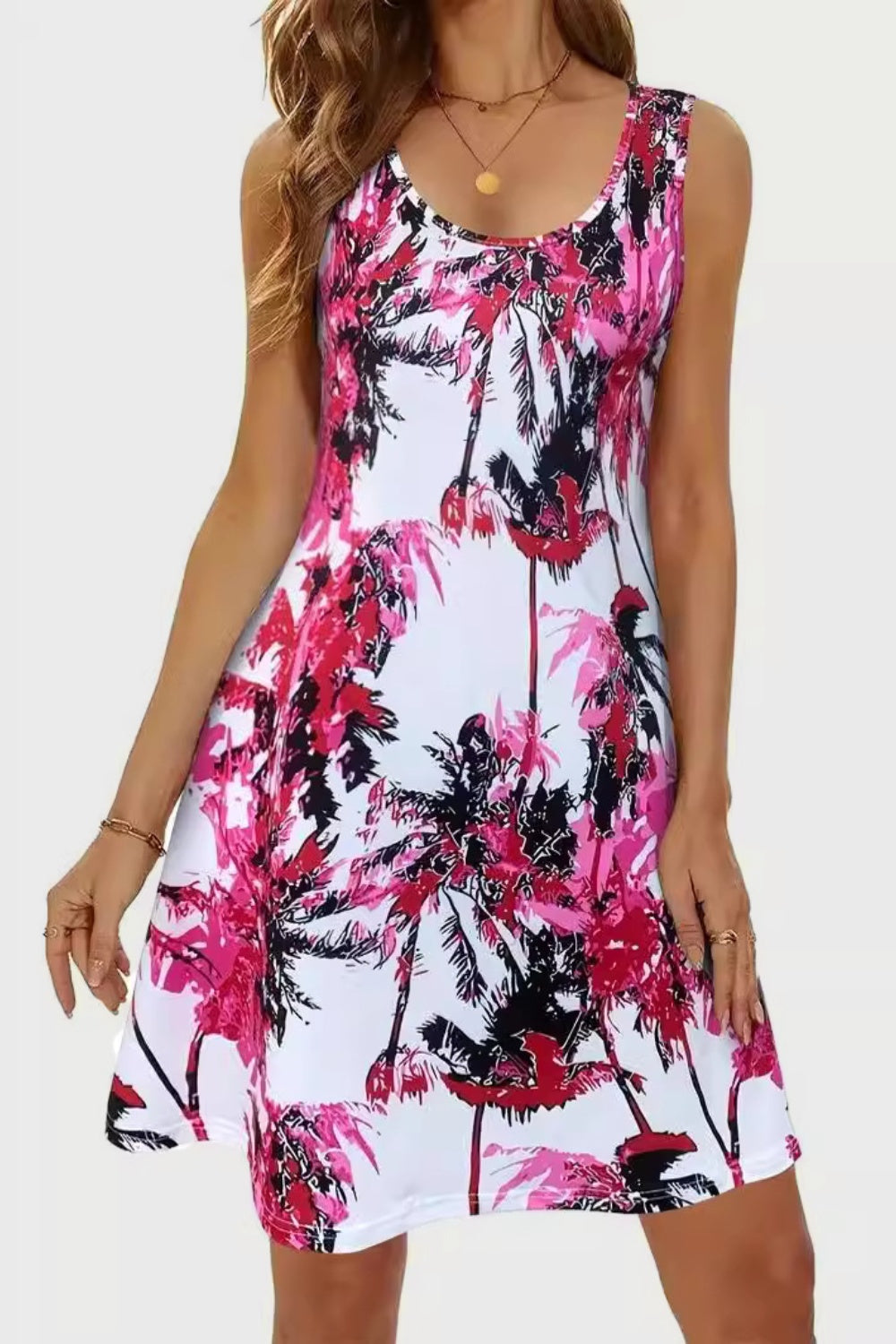 Printed Scoop Neck Wide Strap Mini Dress