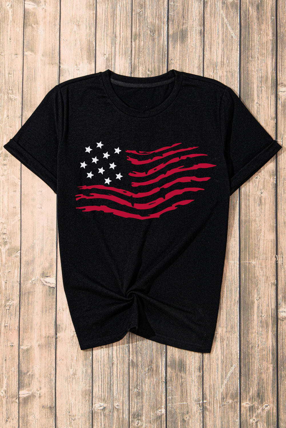 US Flag Round Neck Short Sleeve T-Shirt