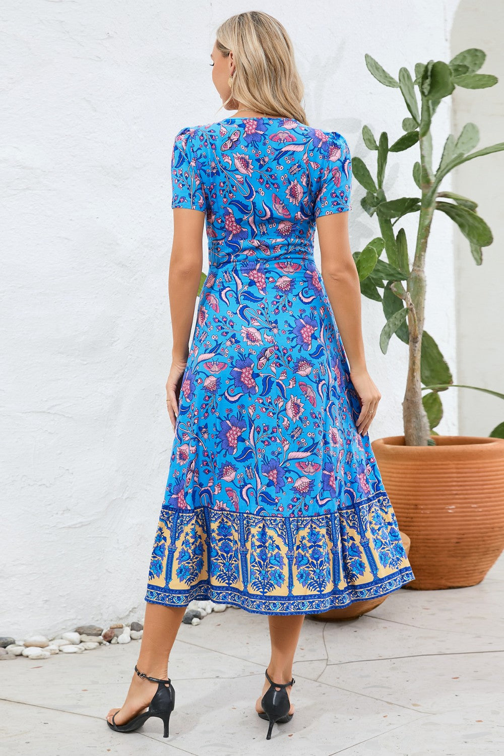 Printed Surplice Short Sleeve Dress