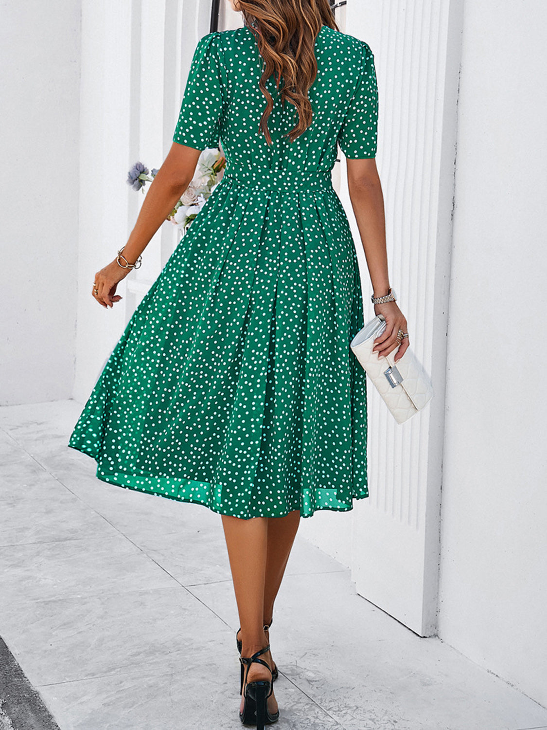 Devine Printed Round Neck Short Sleeve Dress