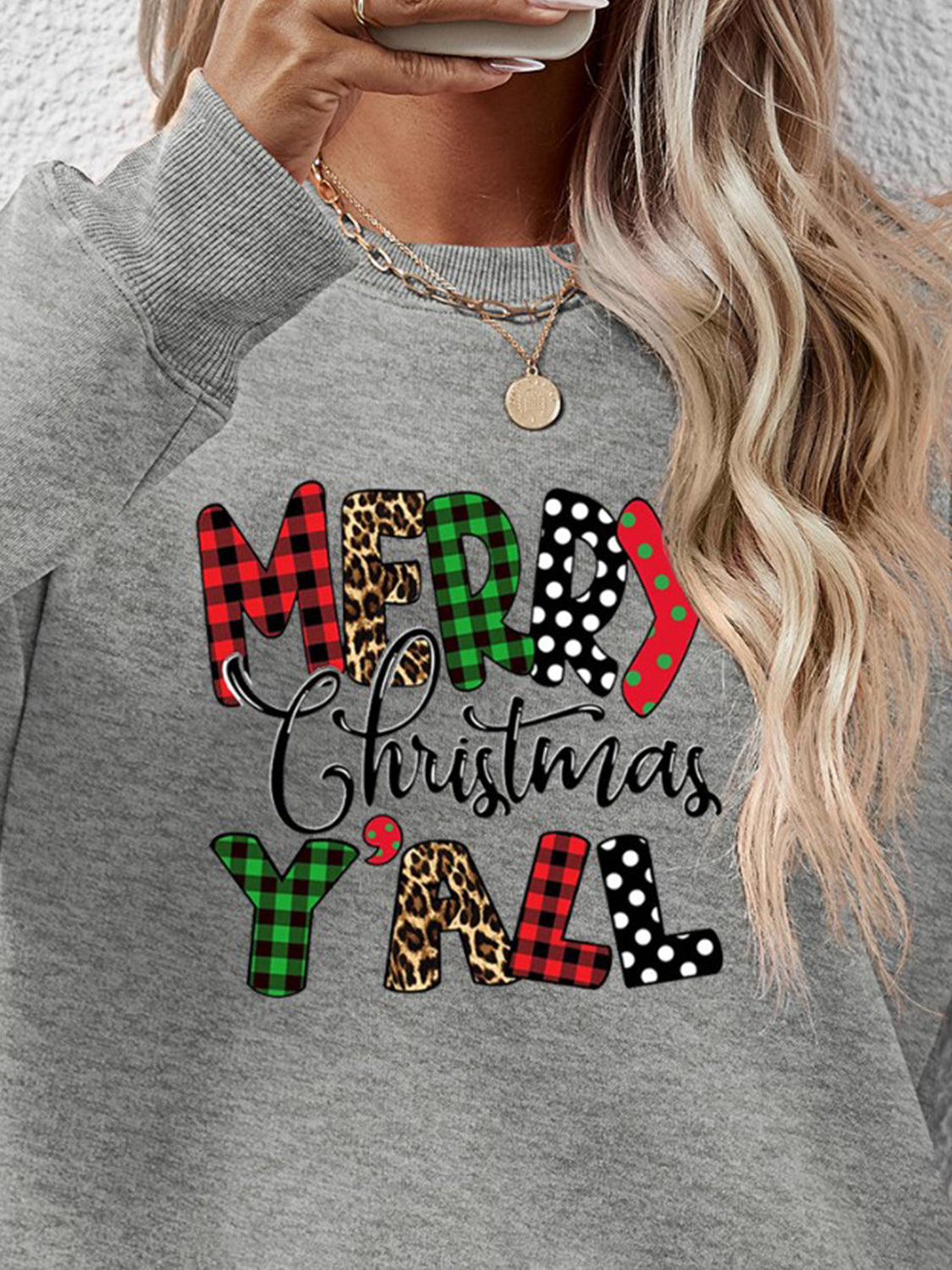 Letter Graphic Round Neck Long Sleeve Sweatshirt