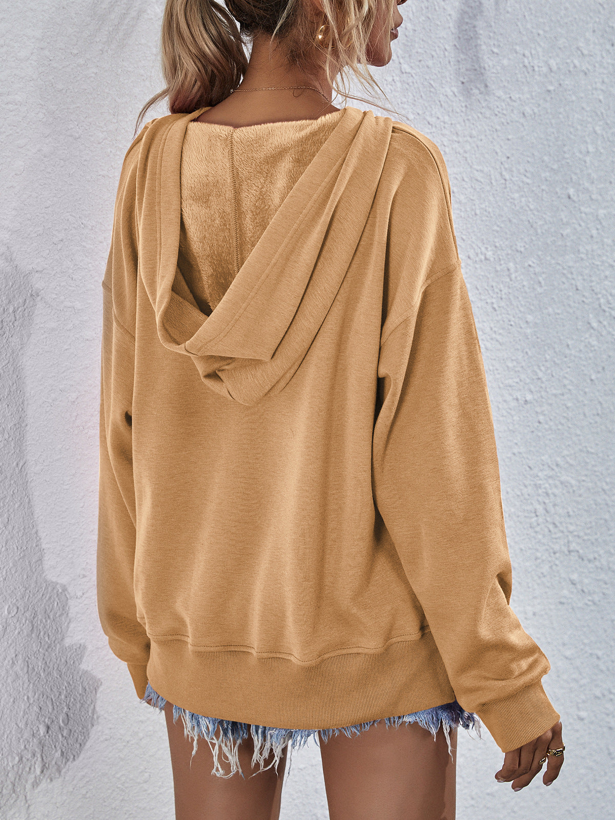 Dropped Shoulder Slit Hoodie