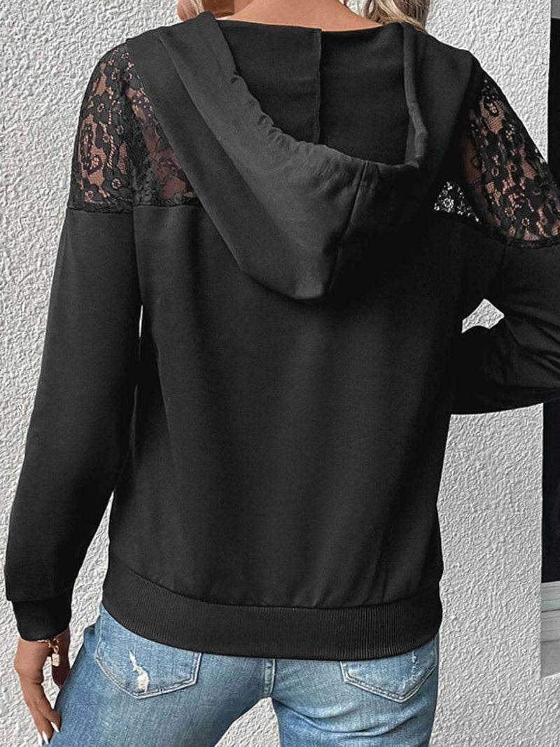 Lace Trim Dropped Shoulder Hoodie