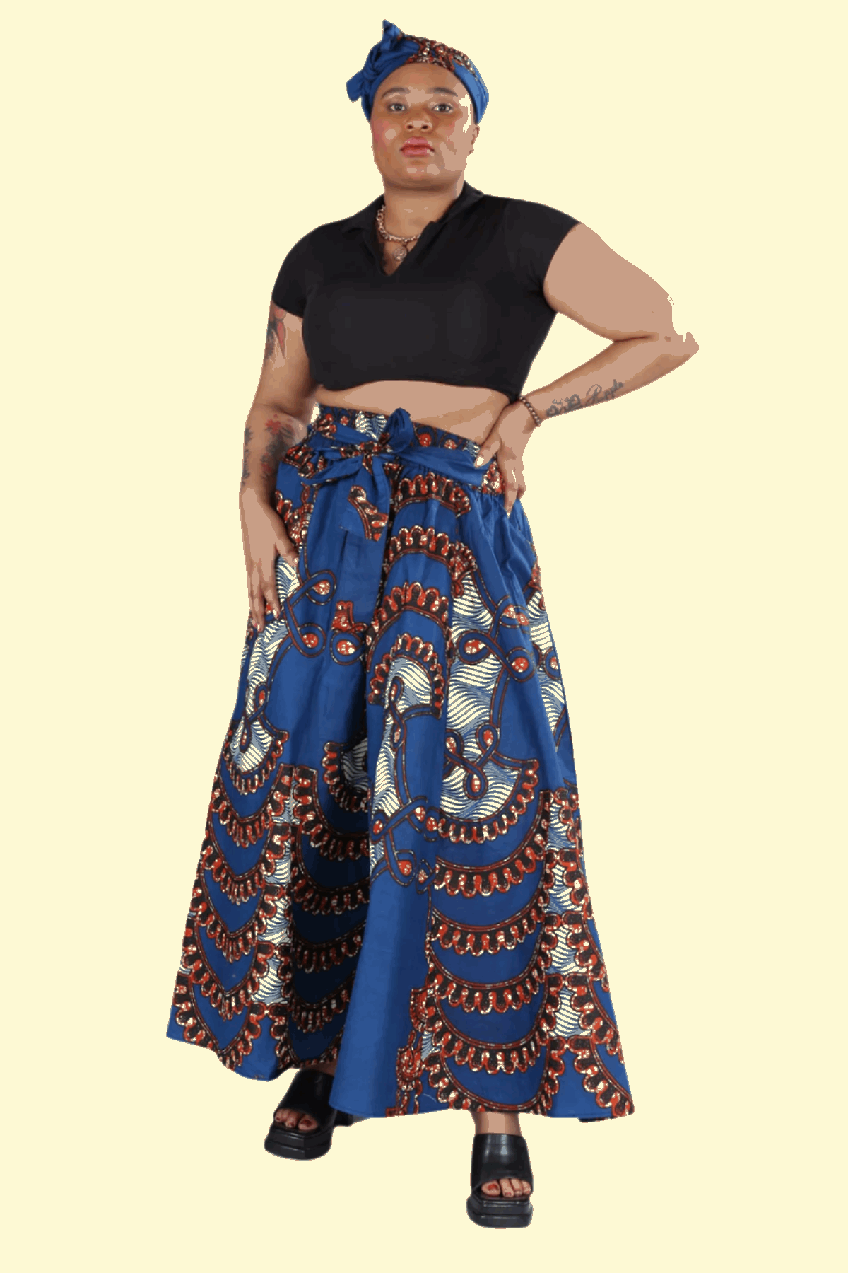 AFRICAN MULTICOLOR ABSTRACT PRINTED MAXI FLARED LONG SKIRT