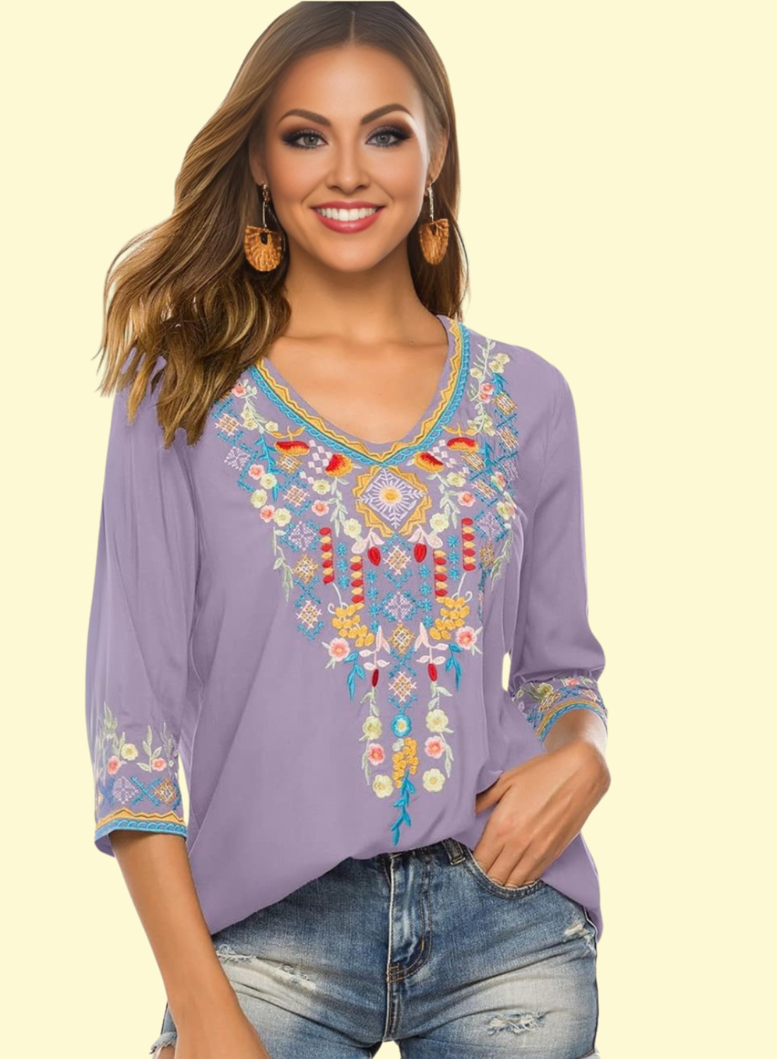 lilac v-neck embroidered top