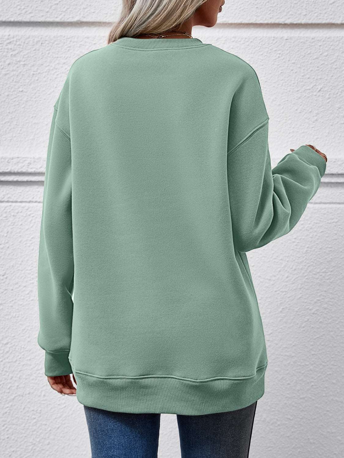 Back view of Stylish Sage graphic dropped shoulder sweatshirt