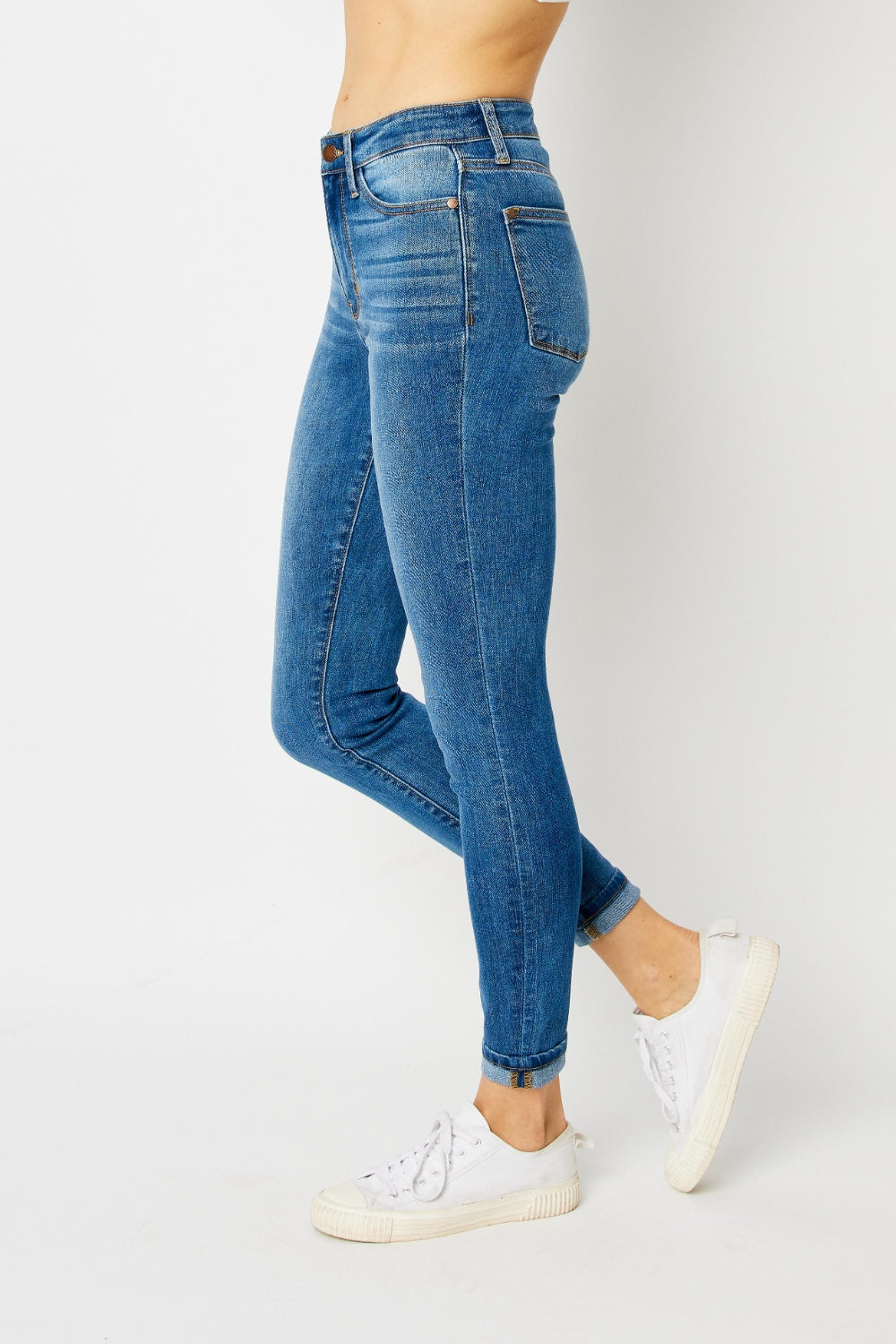 Judy Blue Full Size Cuffed Hem Low Waist Skinny Jeans