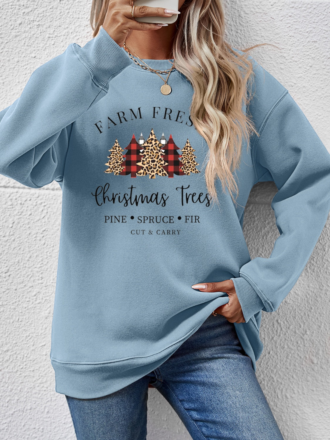 Graphic Round Neck Long Sleeve Sweatshirt