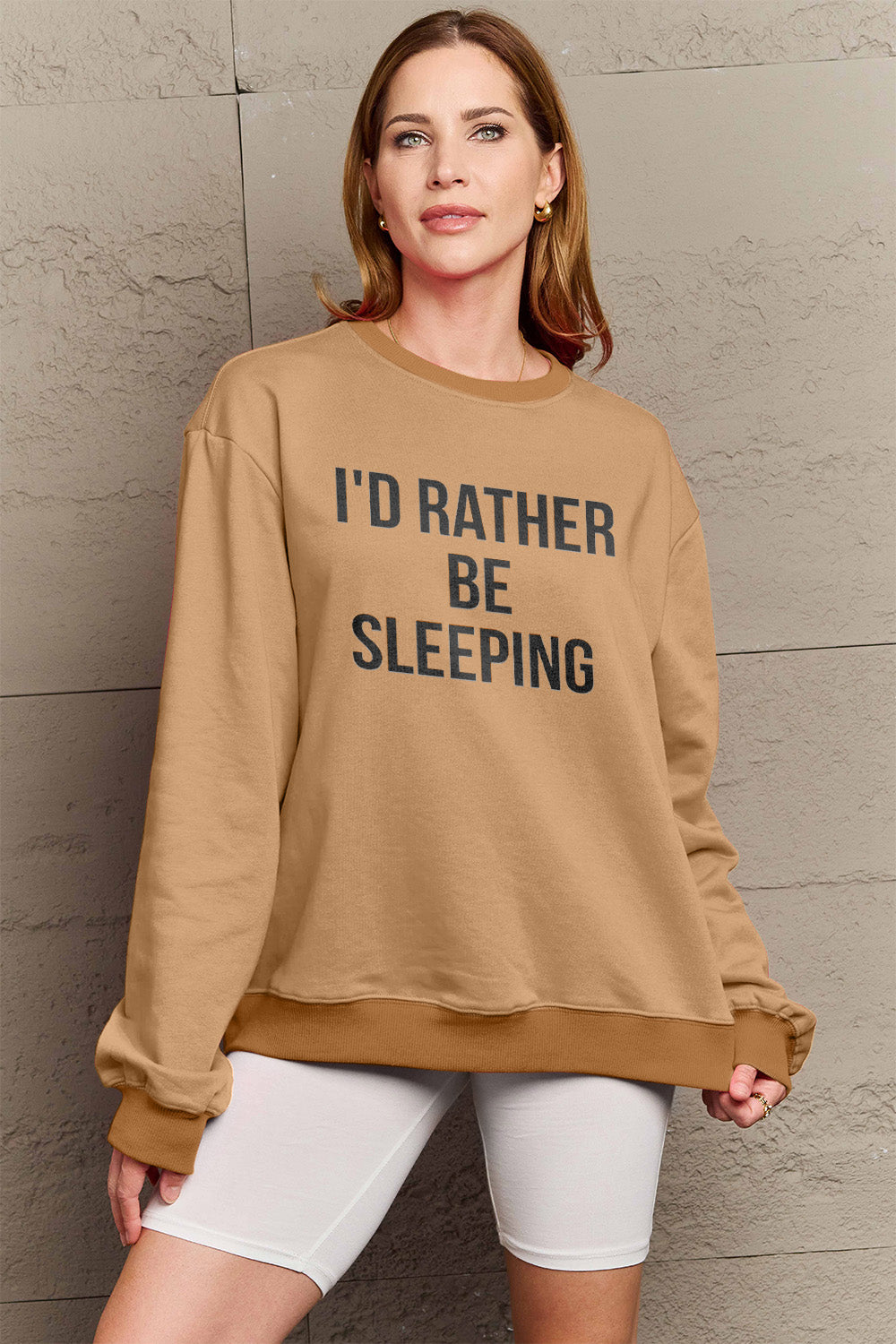 Simply Love Full Size I'D RATHER BE SLEEPING Round Neck Sweatshirt