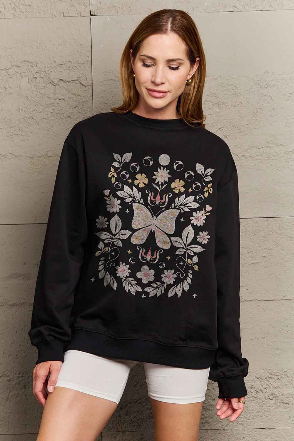 Simply Love Simply Love Full Size Flower and Butterfly Graphic Sweatshirt