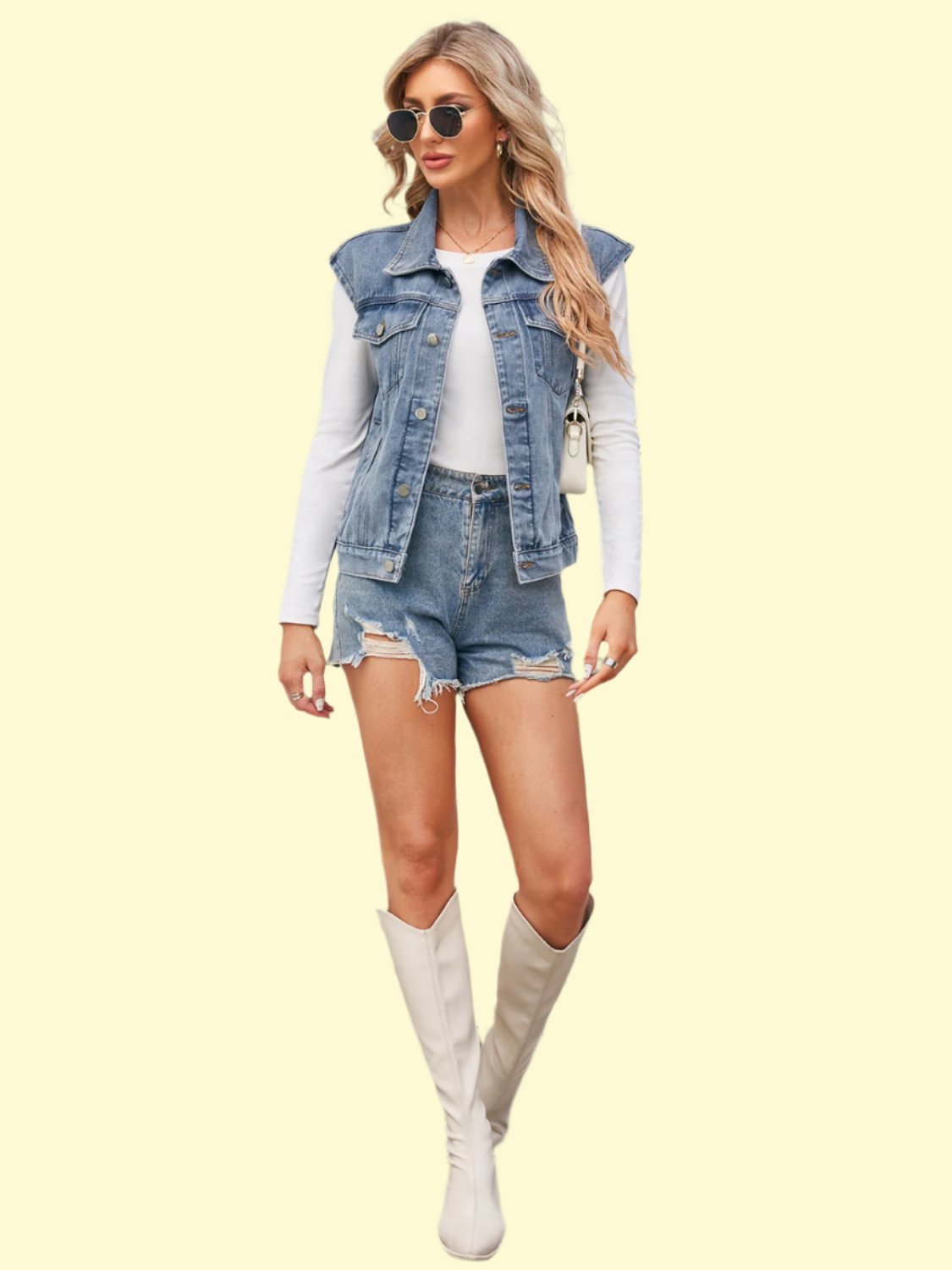 Button Up Cap Sleeve Denim Jacket