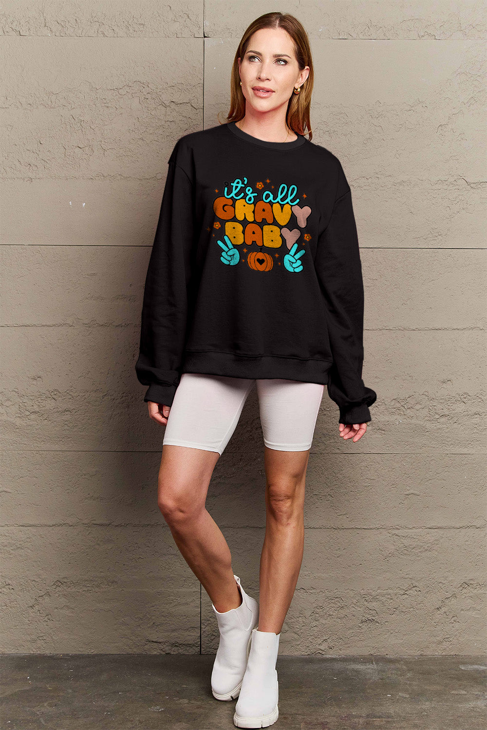 Simply Love Full Size IT'S ALL GRAVY BABY Long Sleeve Sweatshirt