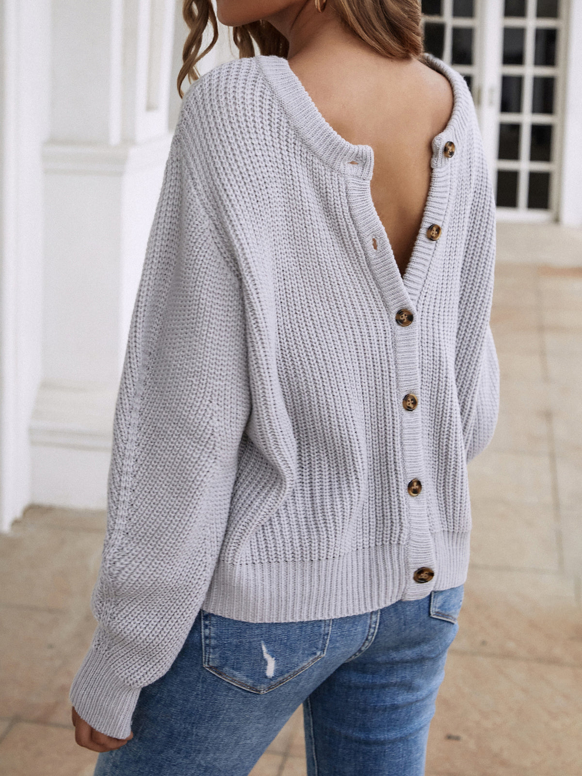 Button Down Rib-Knit Reversible Cardigan