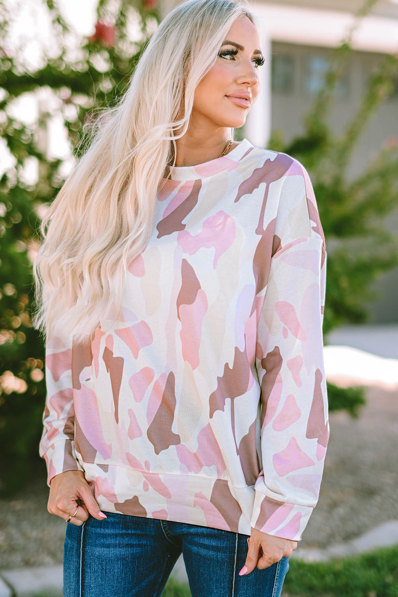 Printed Round Neck Dropped Shoulder Sweatshirt