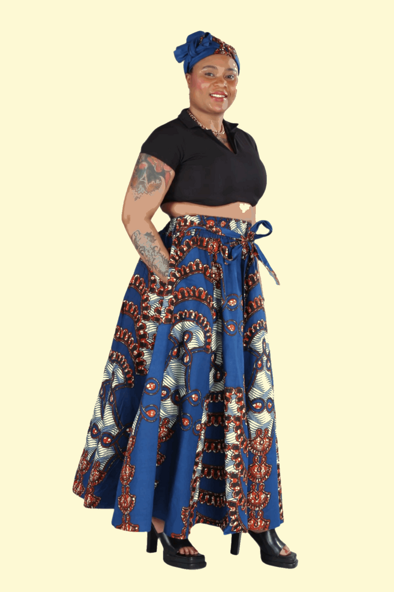 AFRICAN MULTICOLOR ABSTRACT PRINTED MAXI FLARED LONG SKIRT