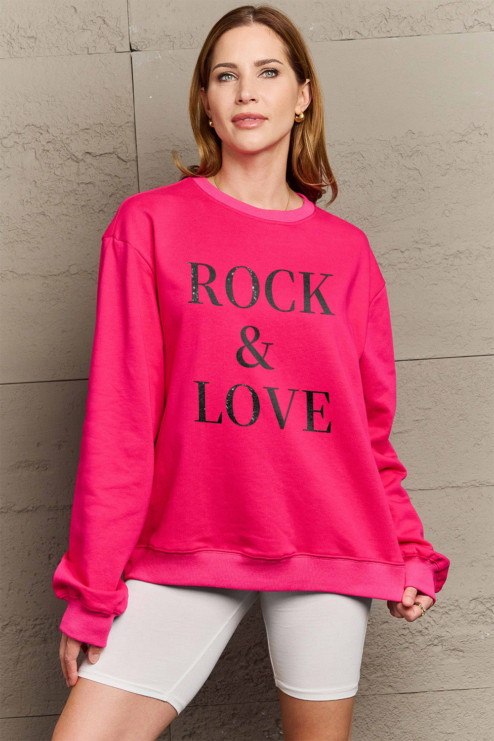 Simply Love Full Size ROCK √î¬∫√ú LOVE Round Neck Sweatshirt