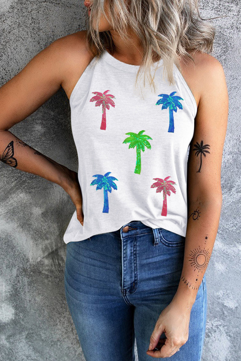 Sequin Coconut Tree Round Neck Tank