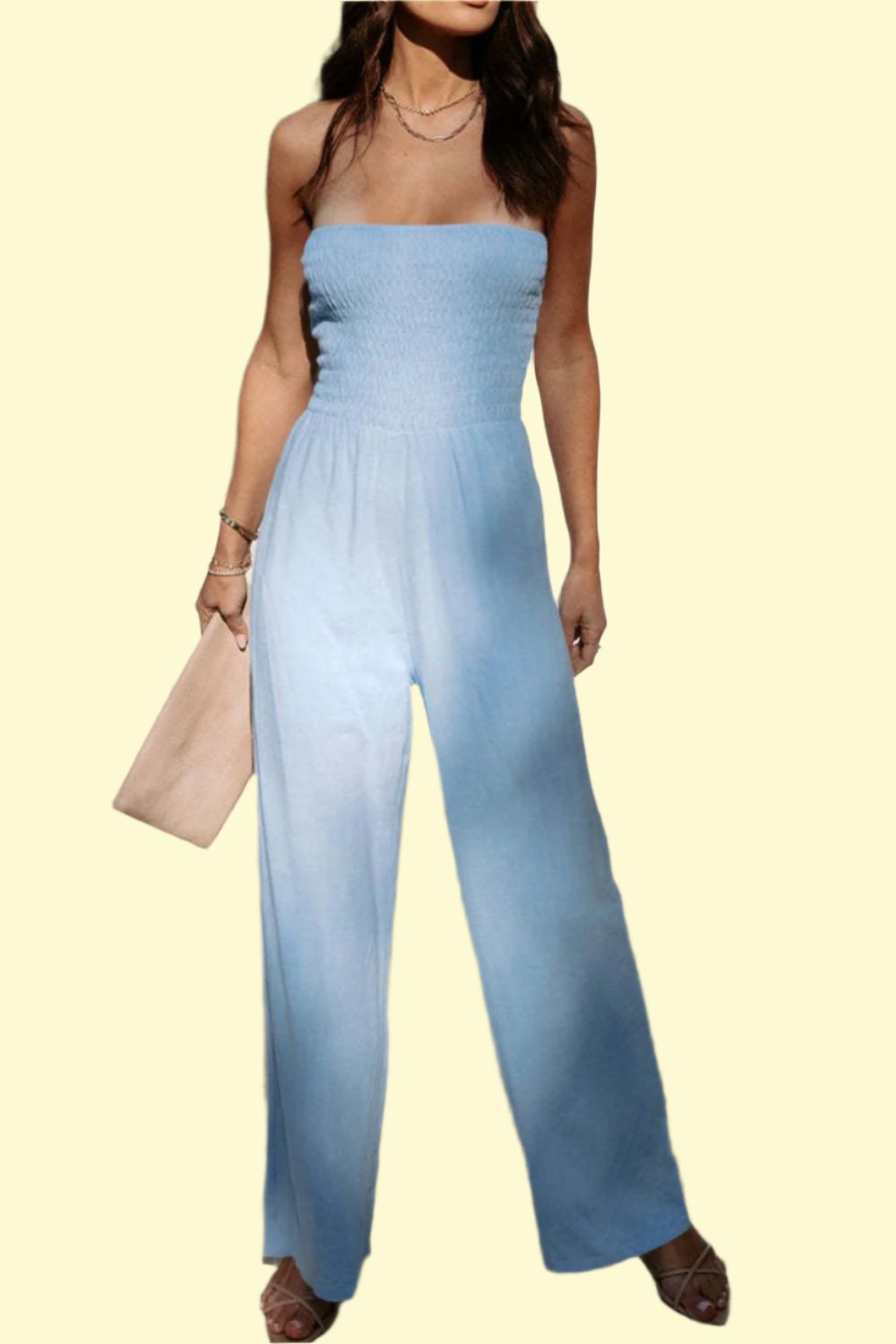 Smocked Tube Wide Leg Jumpsuit