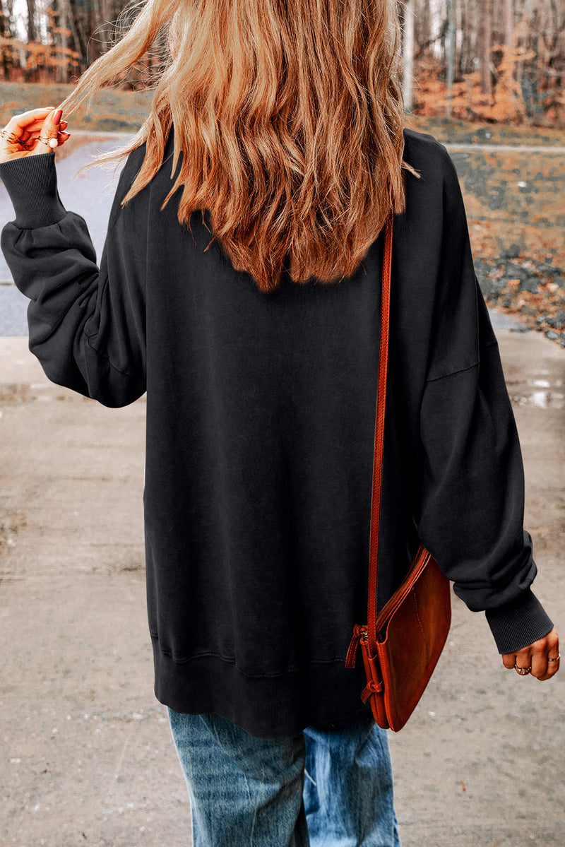 Sequin Football Patch Slit Sweatshirt