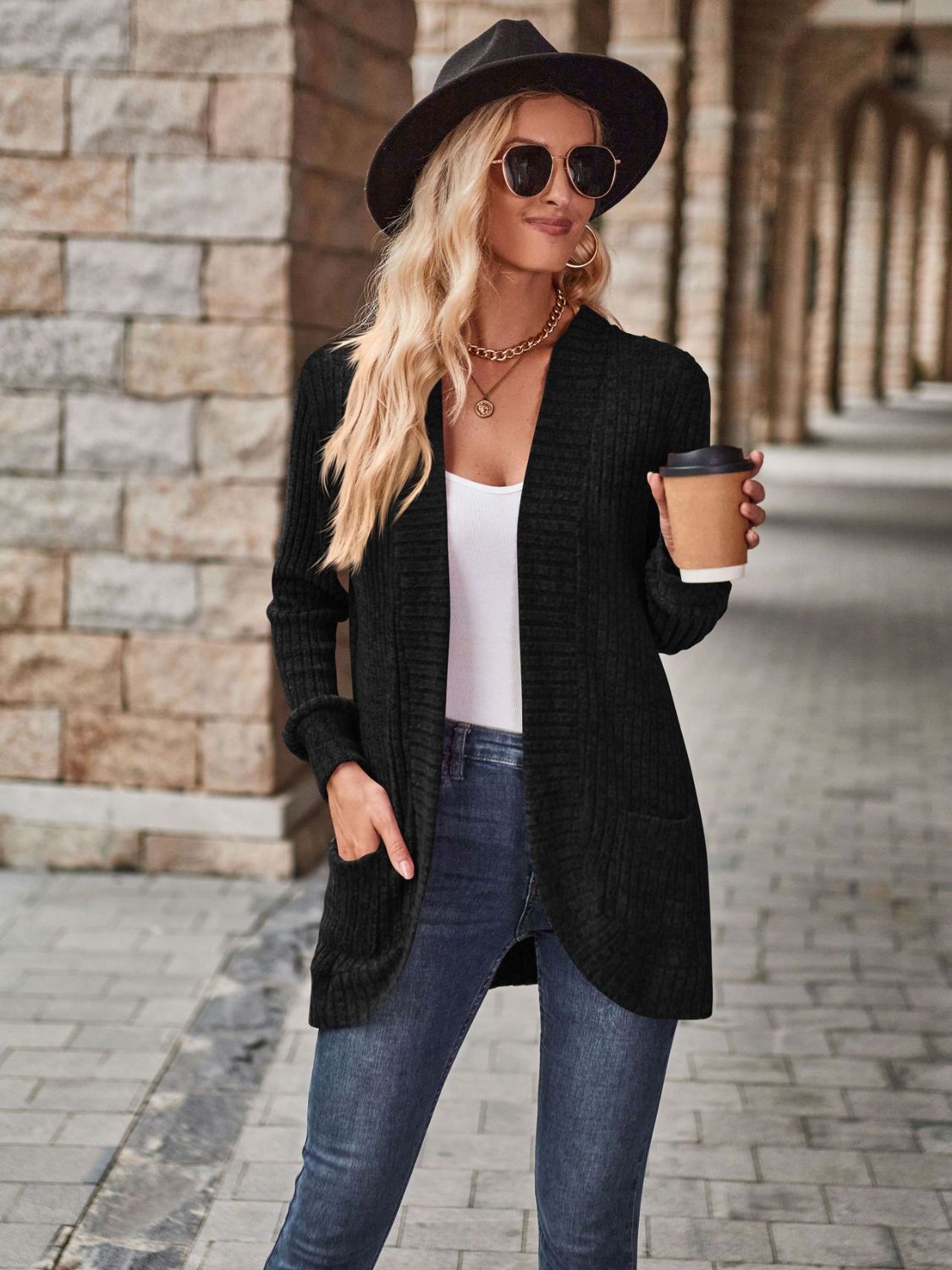 Open Front Cardigan with Pockets