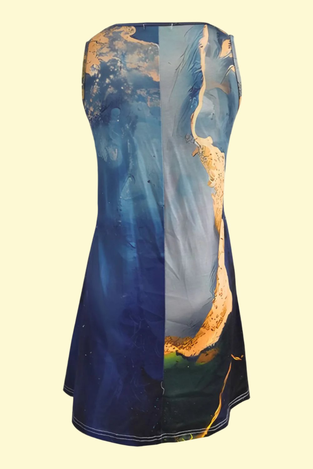 Back view of Sleeveless boho dress with abstract print