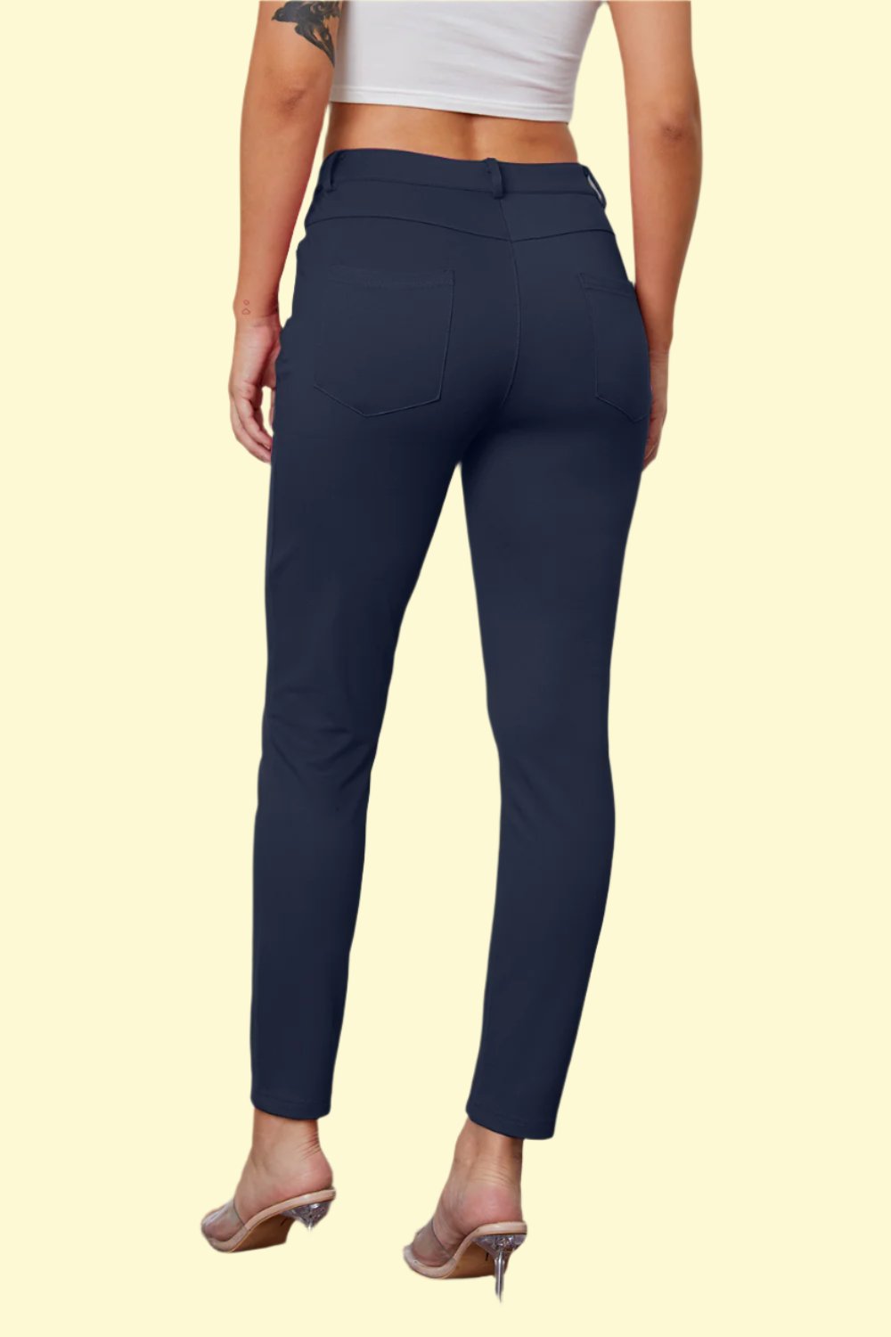 booty-lifting, dark blue pants