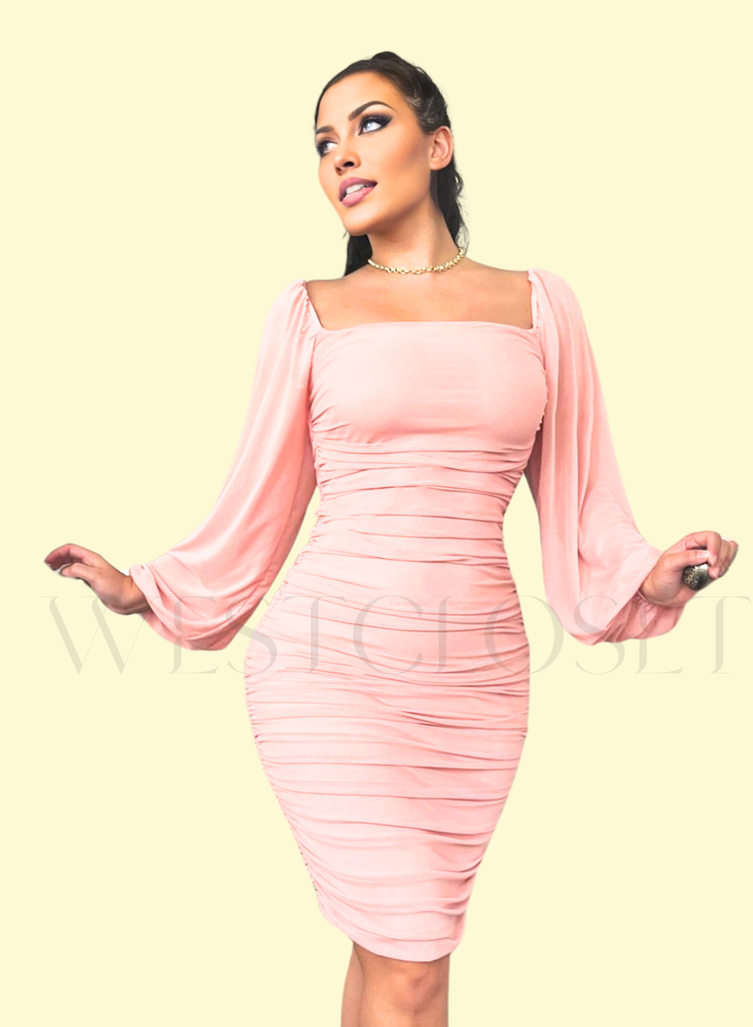 stylish blush pink bodycon dress by West