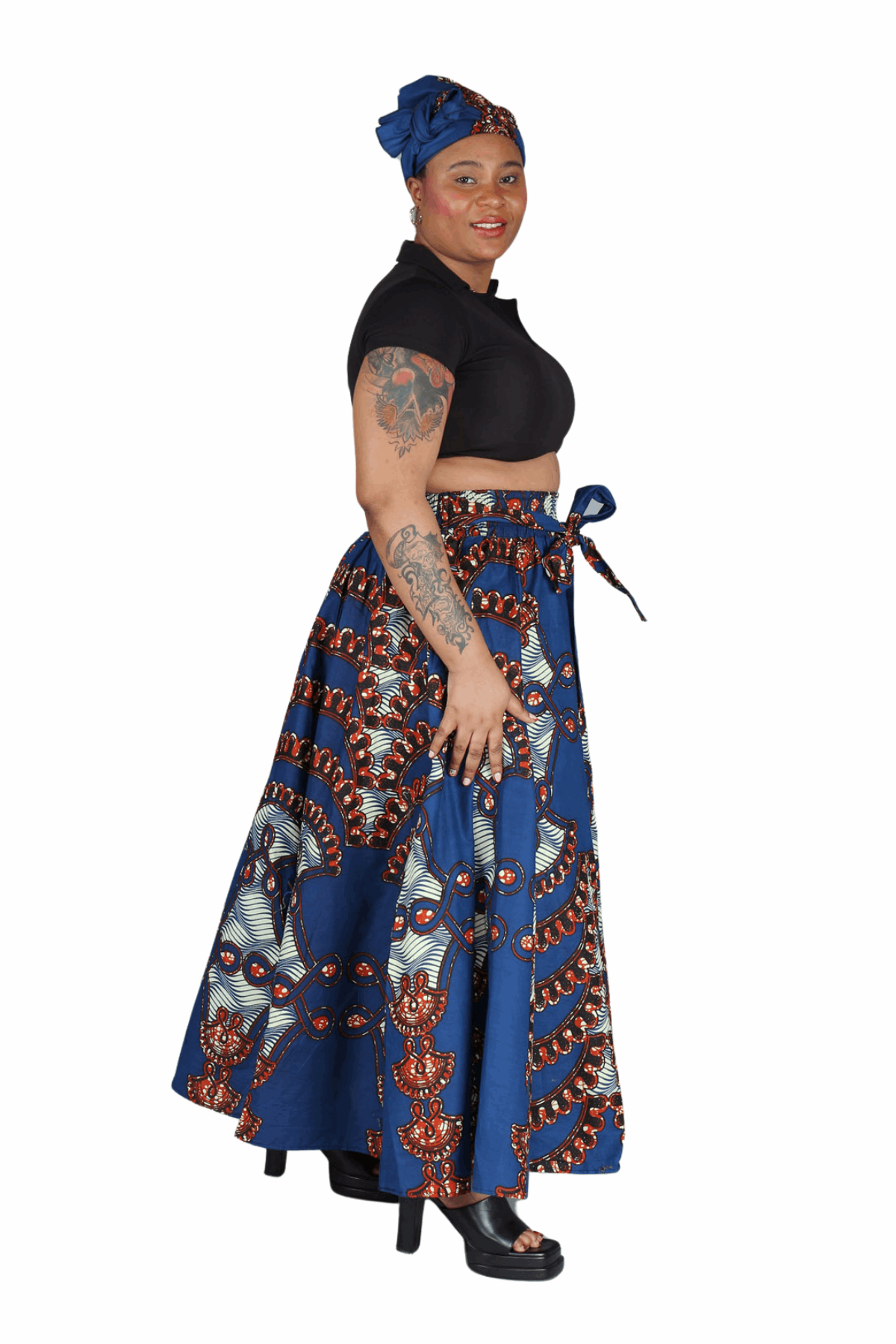 AFRICAN MULTICOLOR ABSTRACT PRINTED MAXI FLARED LONG SKIRT