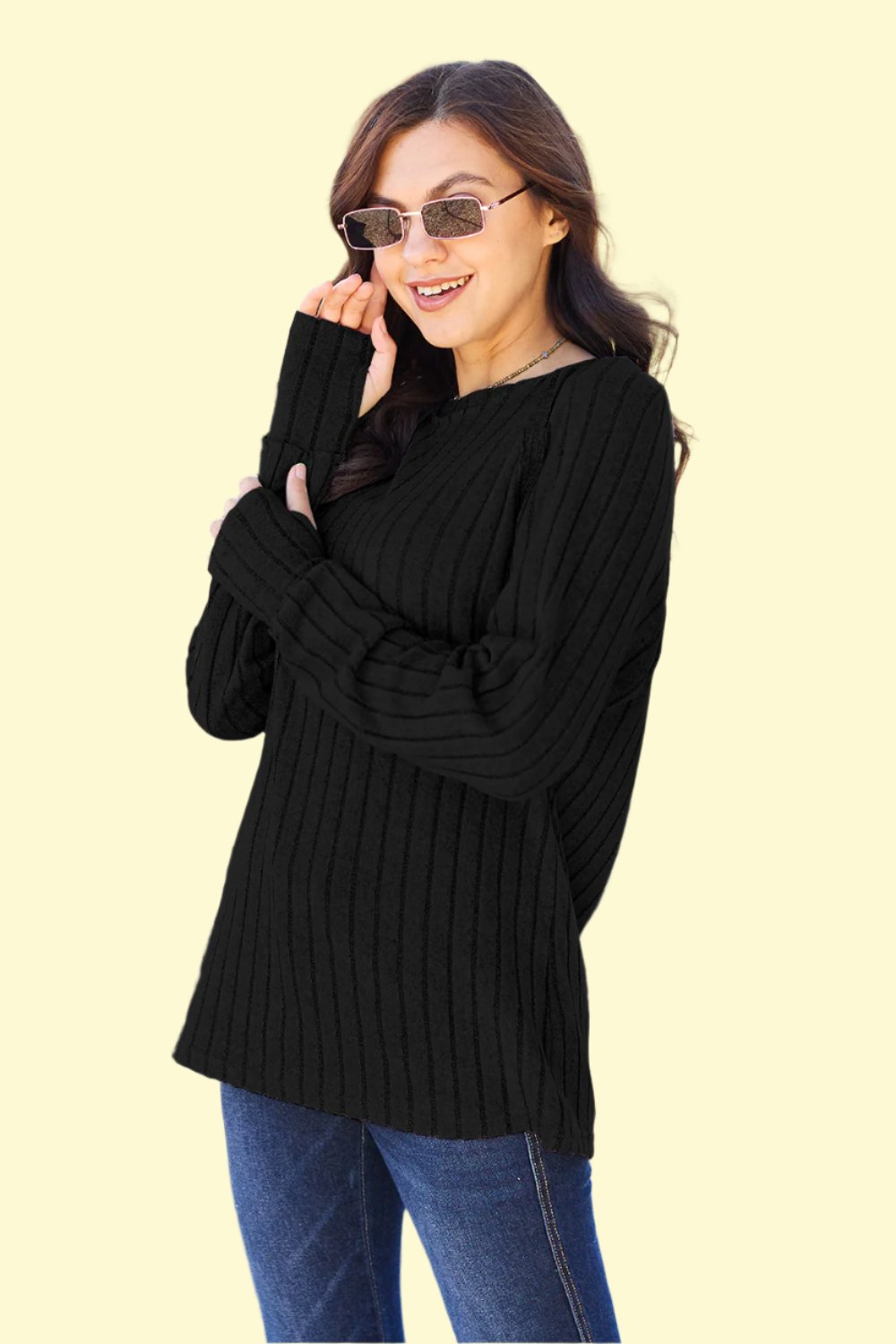 West Closet Ribbed Round Neck Long Sleeve Knit Top available in all sizes