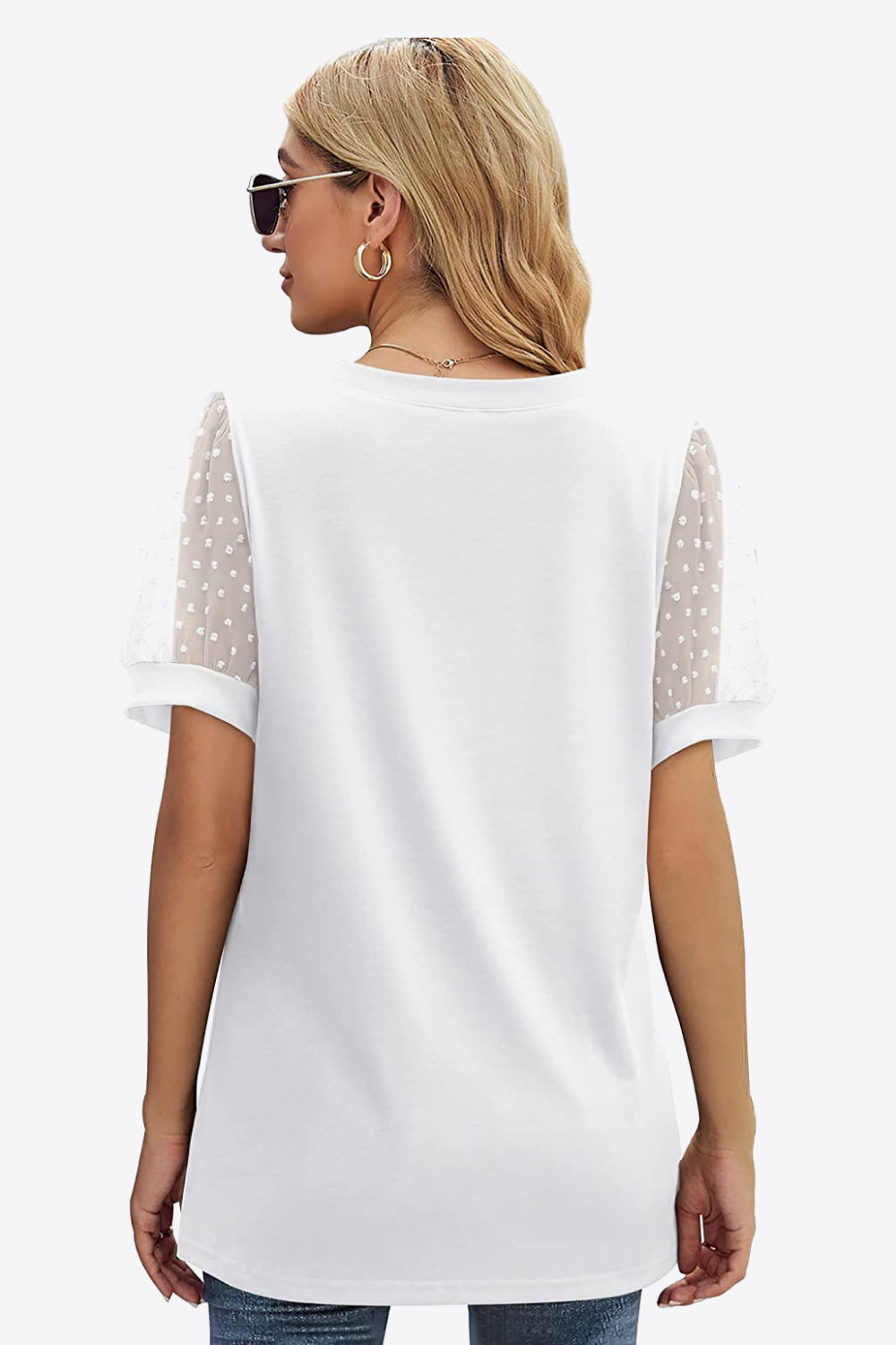 Swiss Dot Puff Sleeve V-Neck Tee