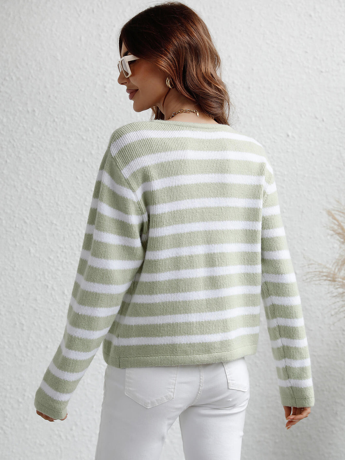 Woven Right Striped Button Front Cardigan