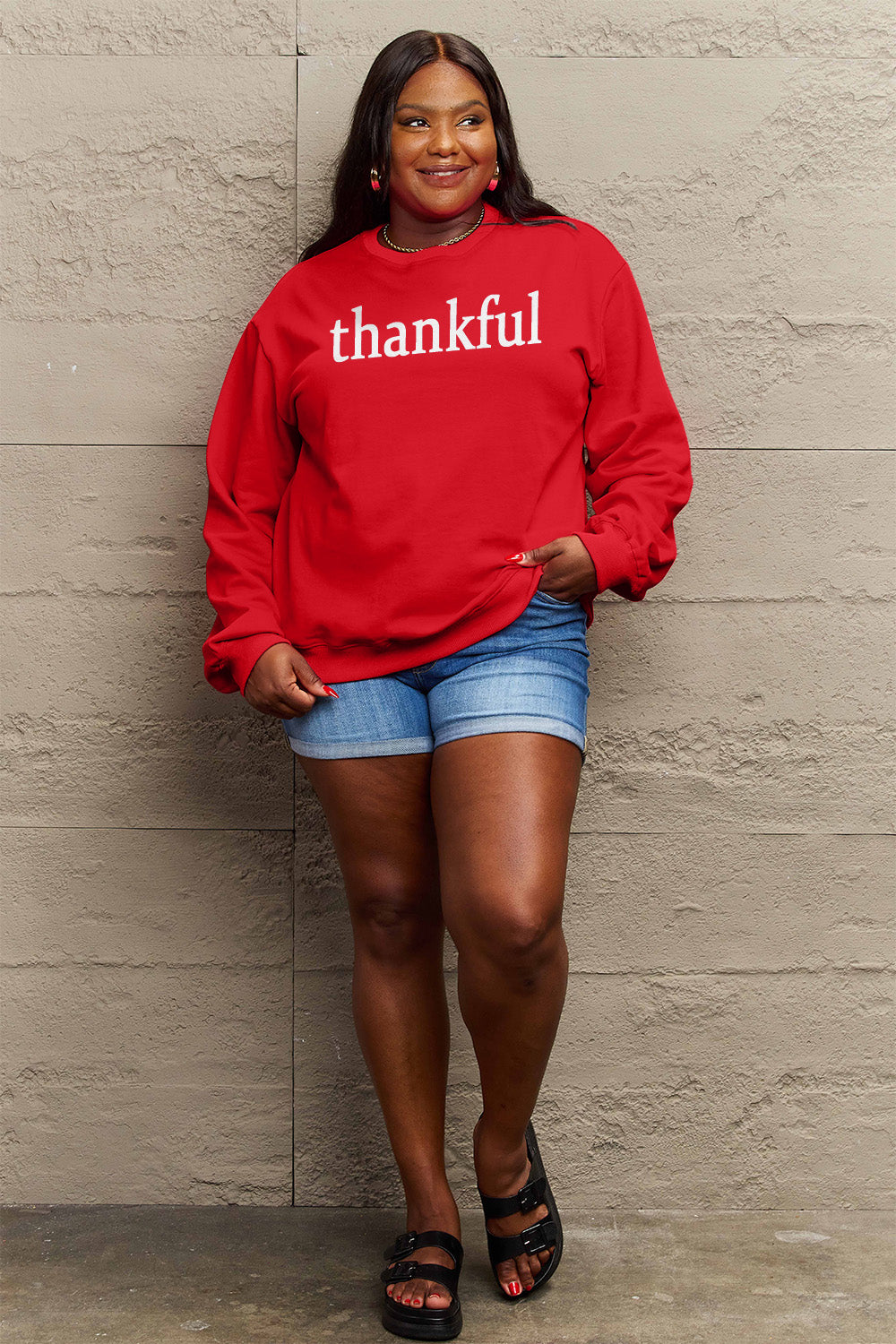 Simply Love Full Size THANKFUL Graphic Sweatshirt