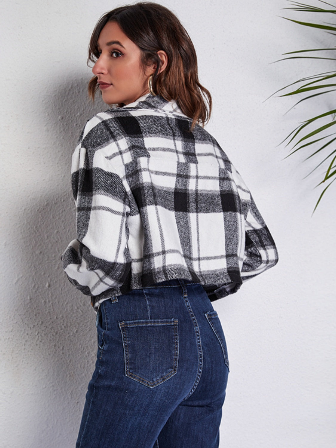 Plaid Button Front Jacket with Pockets