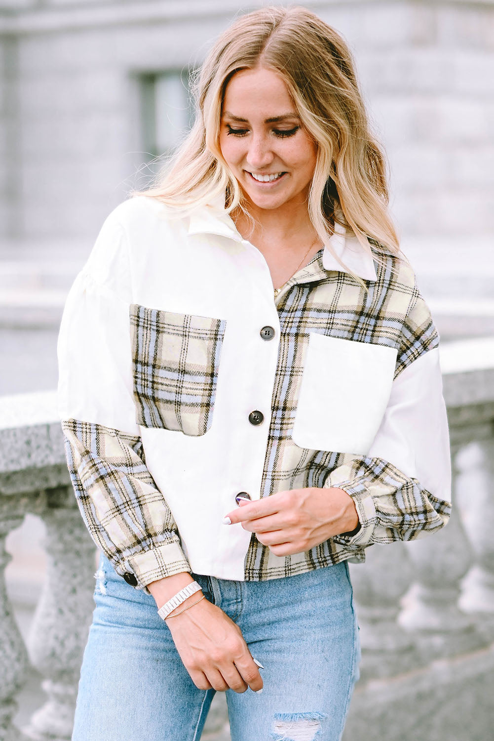 Plaid Collared Neck Button Down Jacket