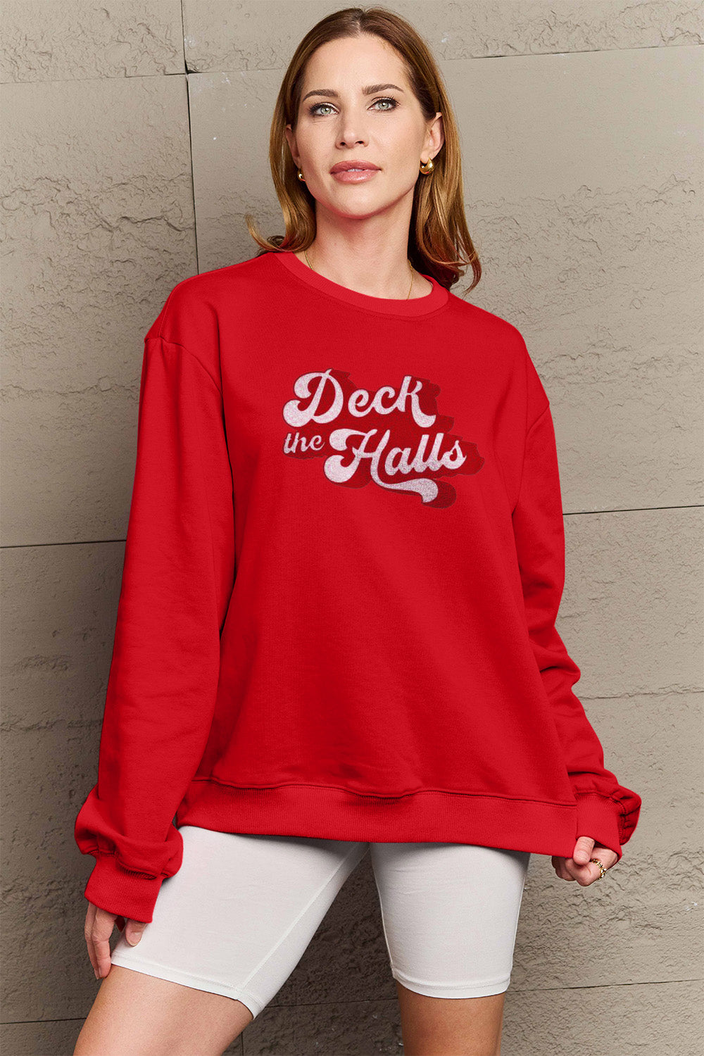 Simply Love Full Size DECK THE HALLS Graphic Sweatshirt