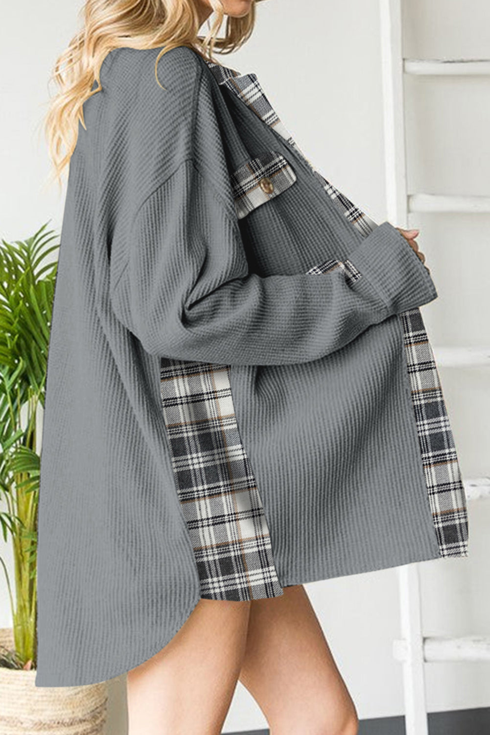 Plaid Button Down Collared Jacket