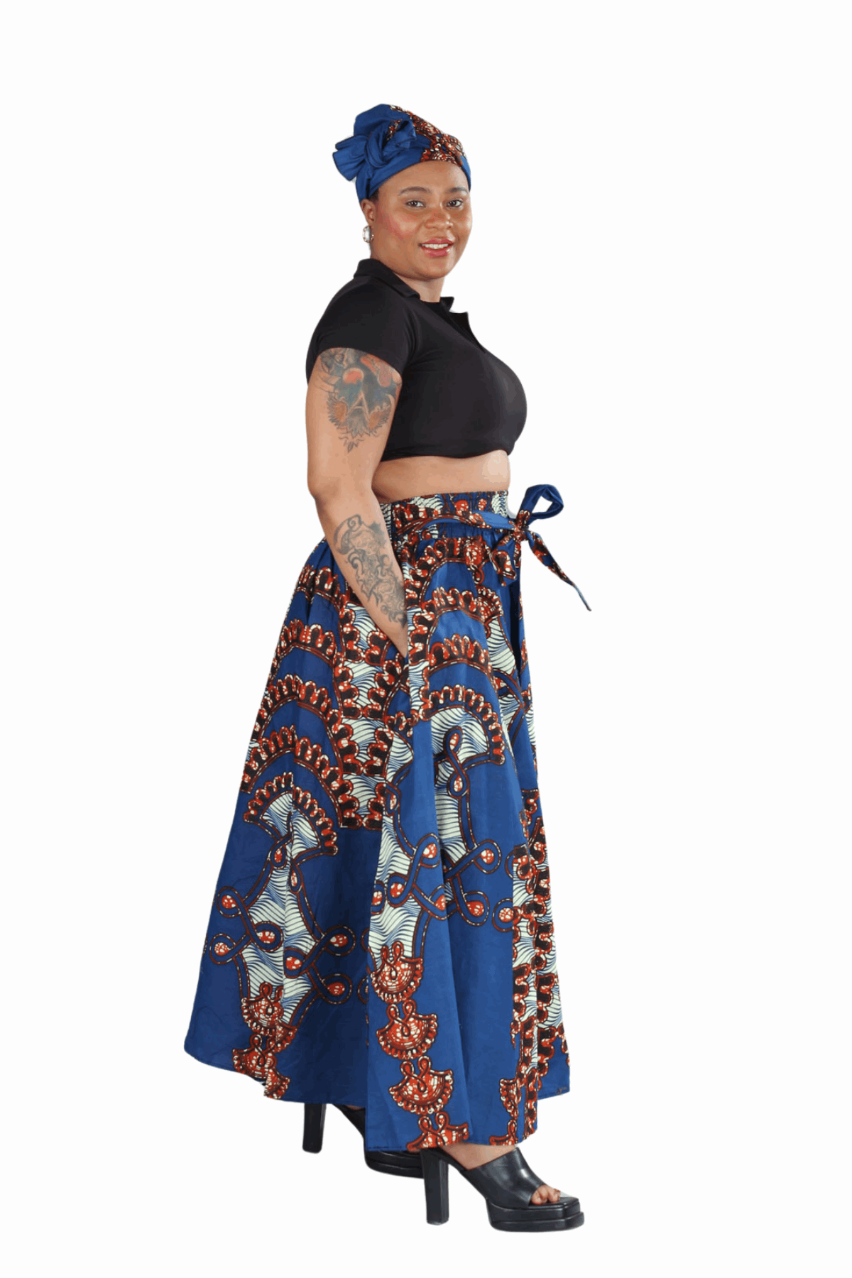 AFRICAN MULTICOLOR ABSTRACT PRINTED MAXI FLARED LONG SKIRT