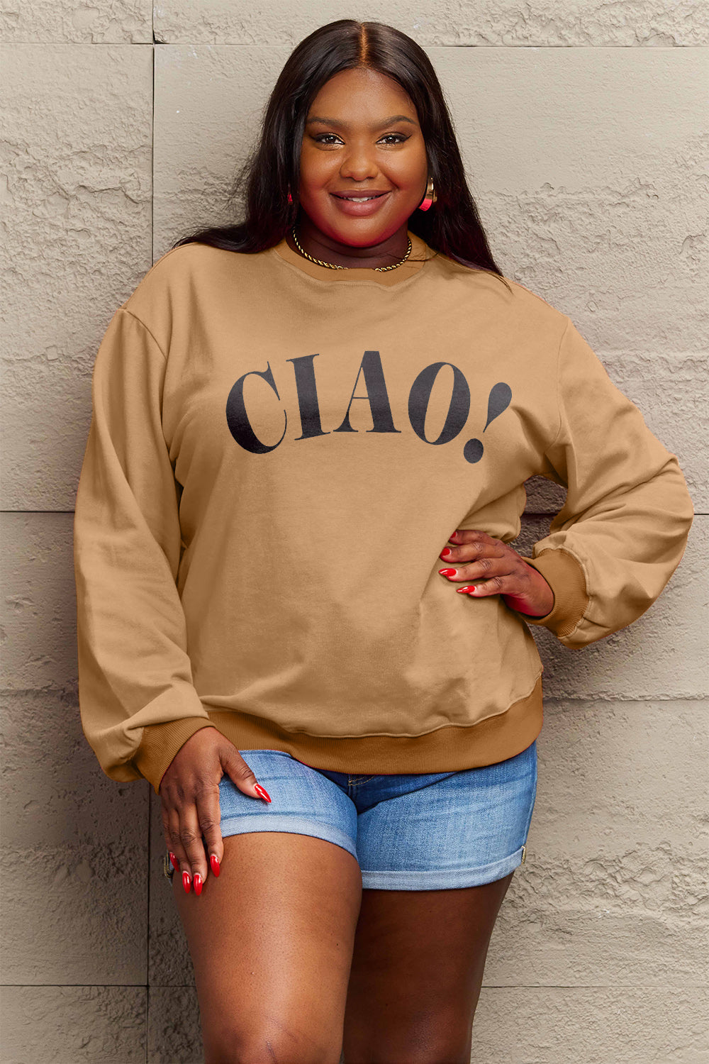 Simply Love Full Size CIAO√î¬∫√ÖRound Neck Sweatshirt