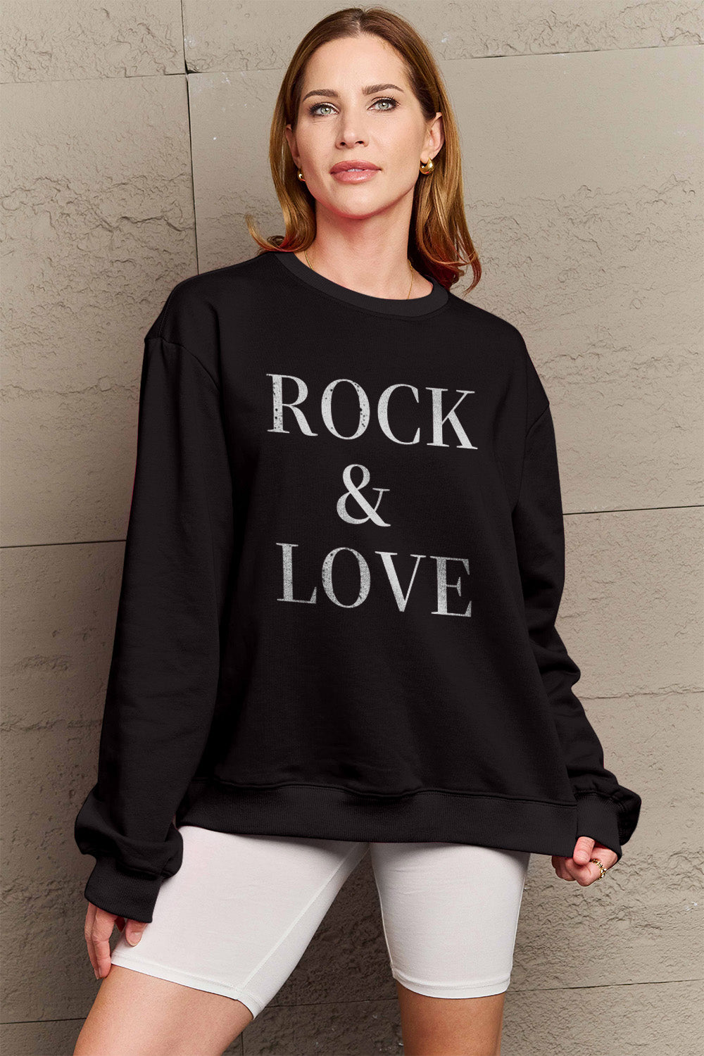 Simply Love Full Size ROCK √î¬∫√ú LOVE Round Neck Sweatshirt