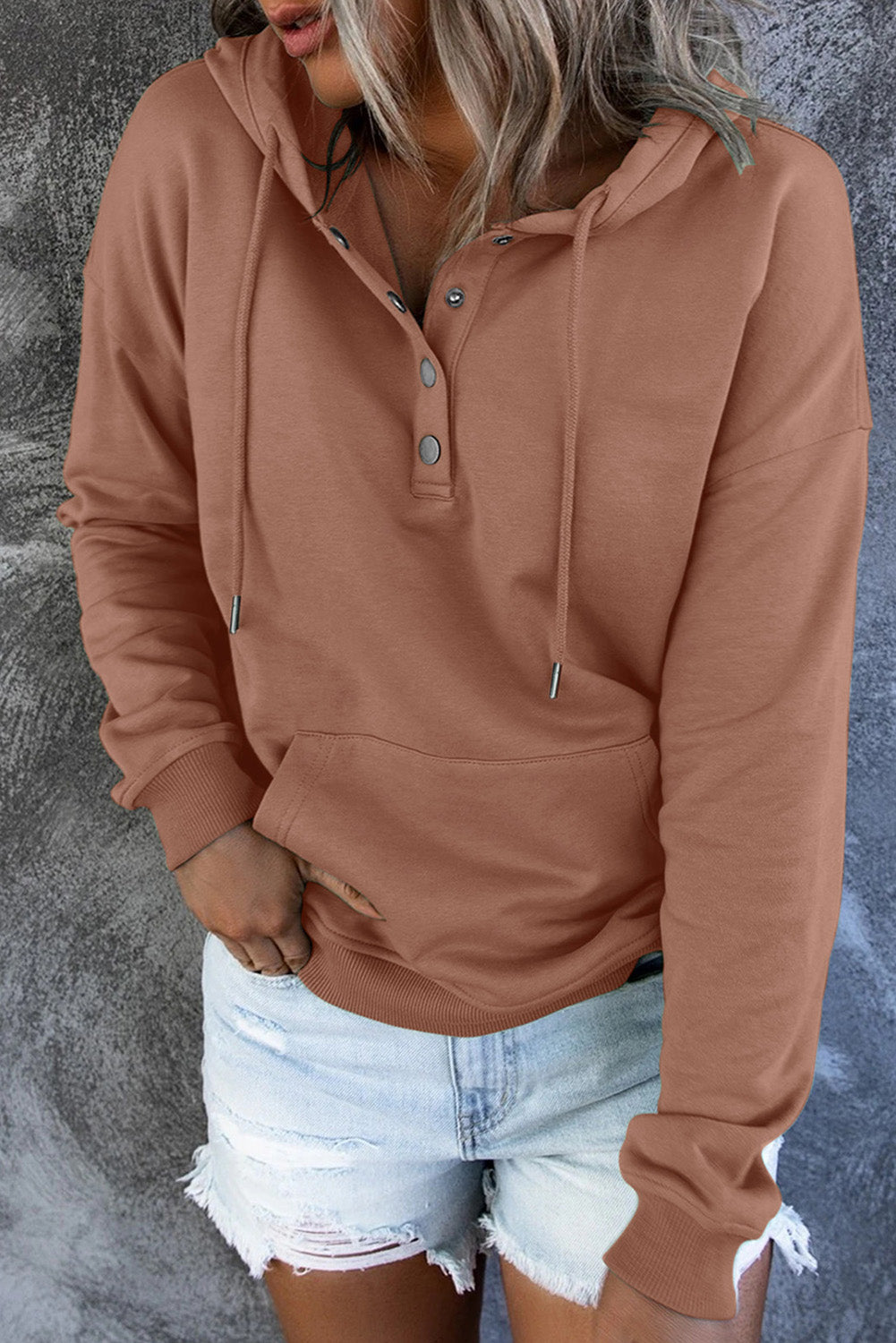 Dropped Shoulder Long Sleeve Hoodie with Pocket