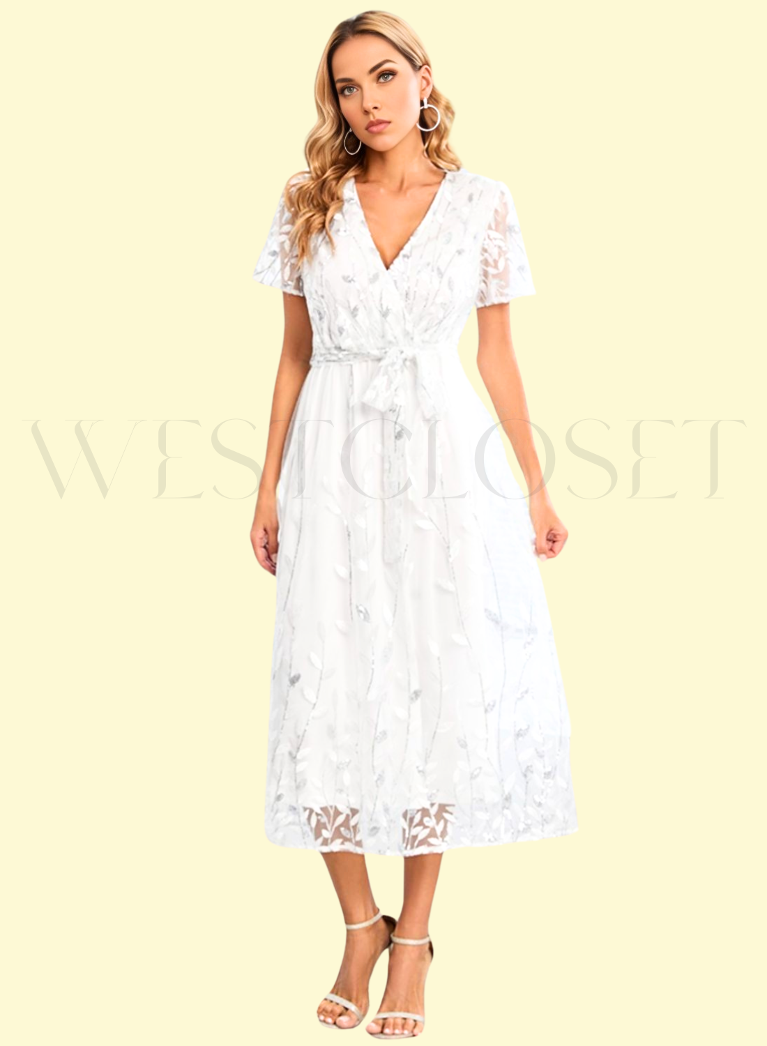 elegant white tie-front dress by WestCloset