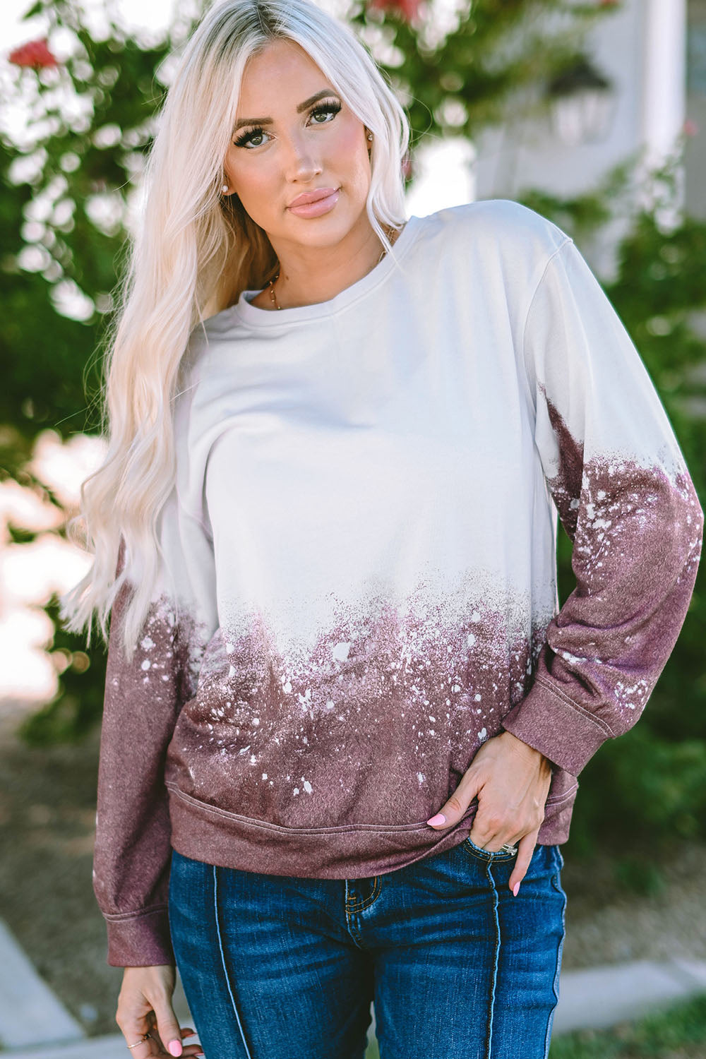 Printed Round Neck Long Sleeve Sweatshirt