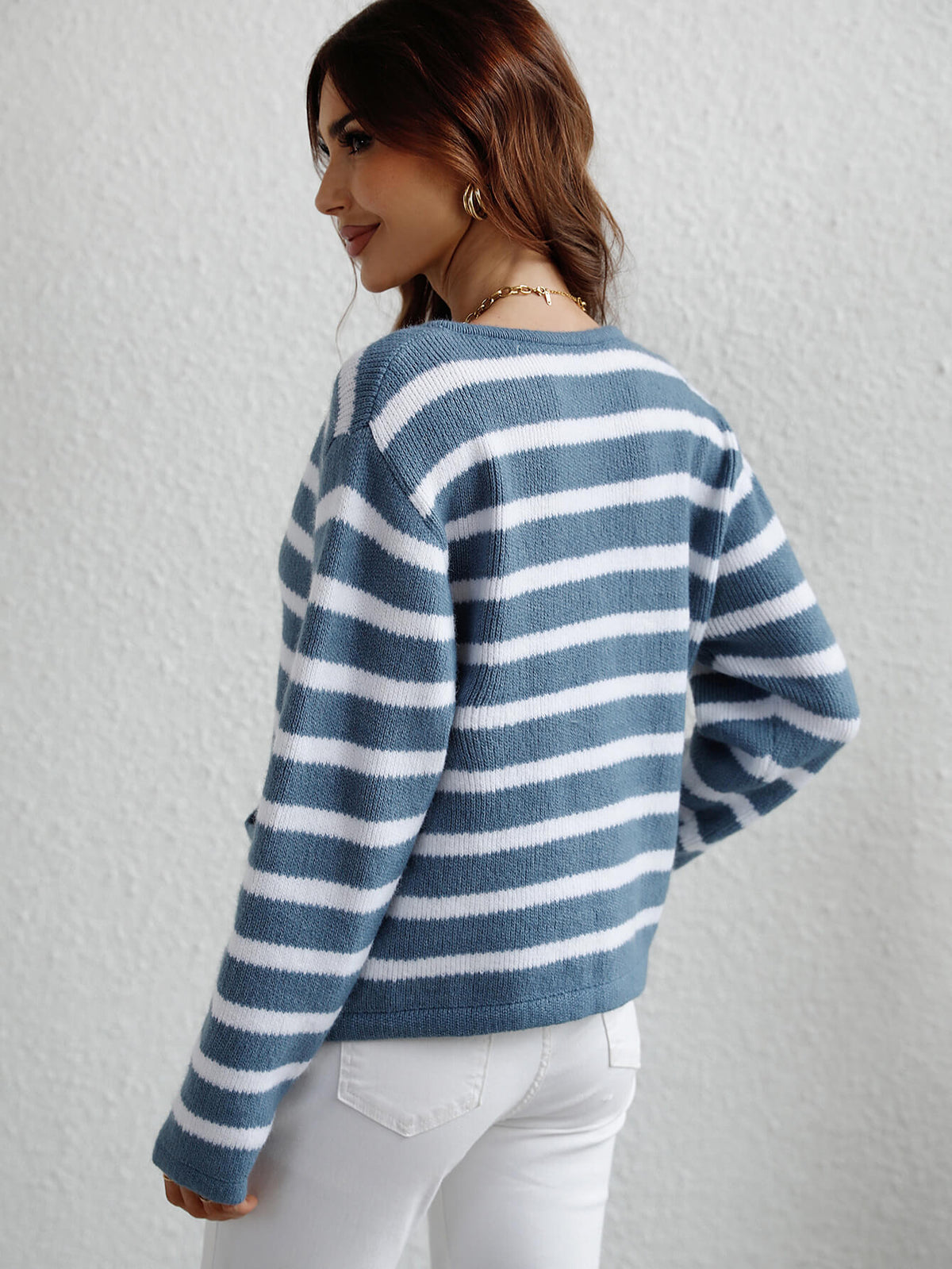 Woven Right Striped Button Front Cardigan