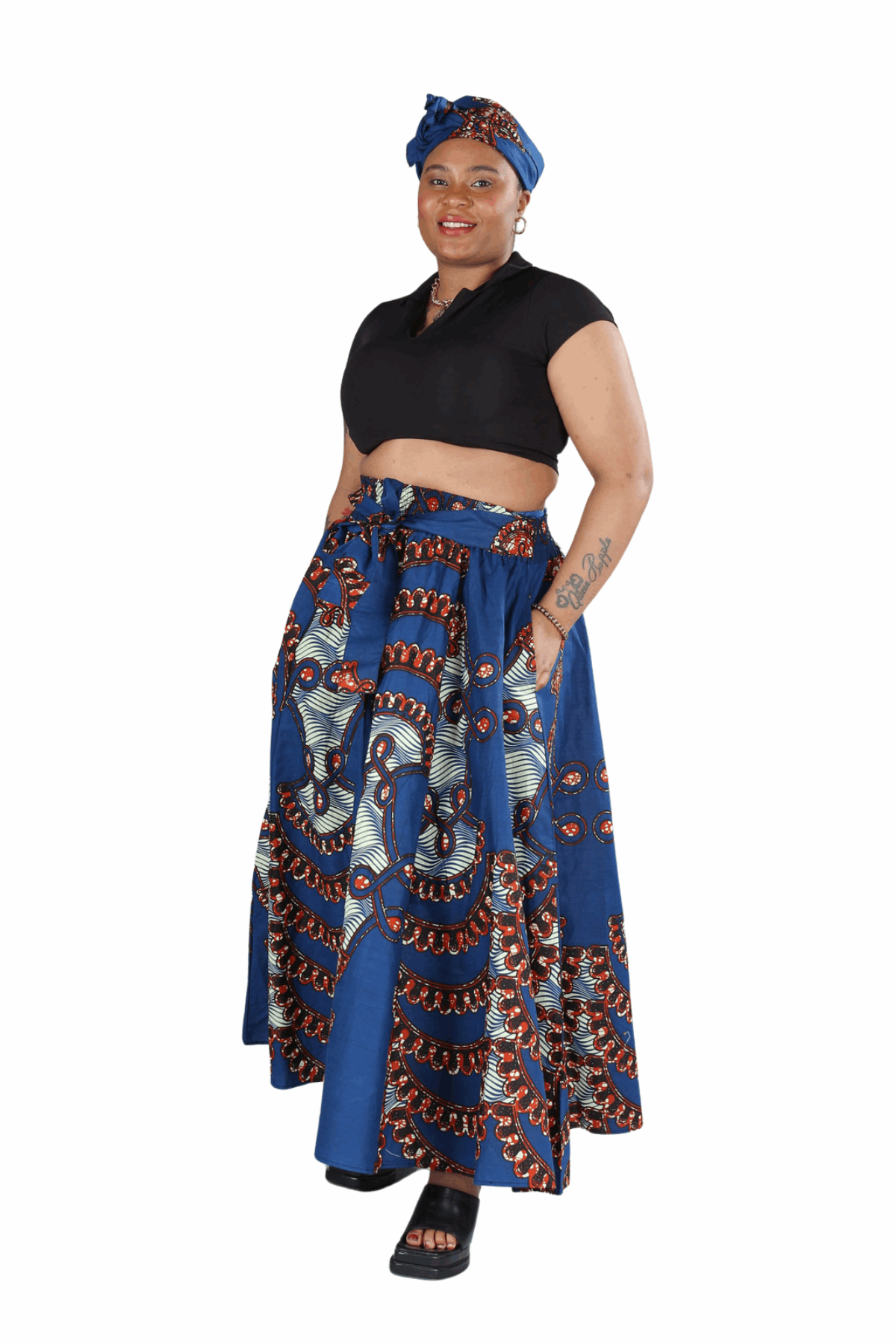 AFRICAN MULTICOLOR ABSTRACT PRINTED MAXI FLARED LONG SKIRT