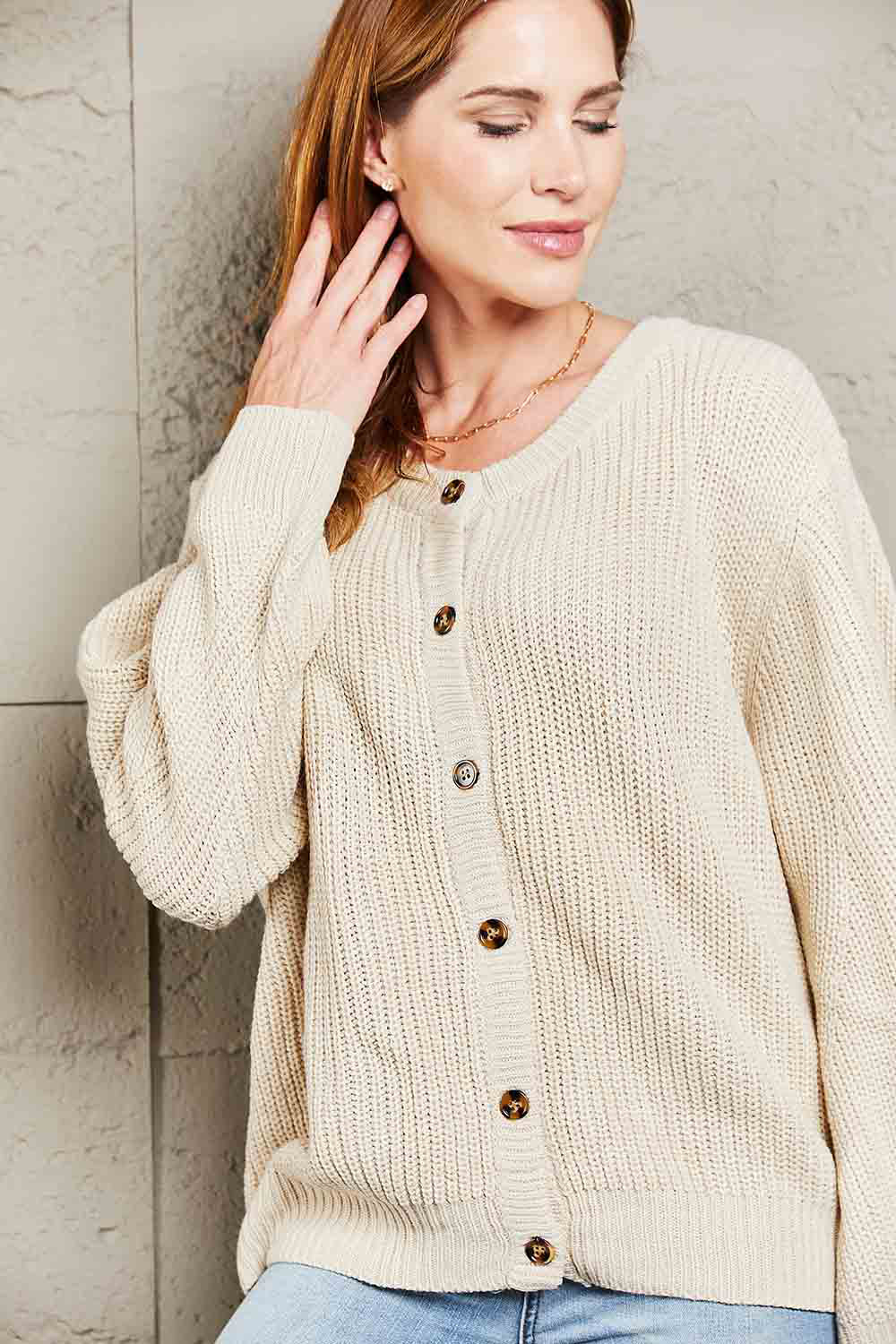 Button Down Rib-Knit Reversible Cardigan