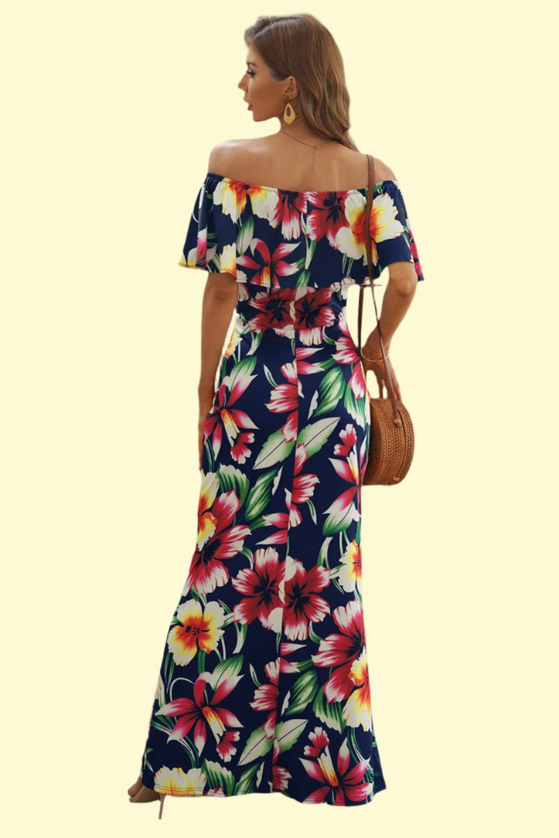 Floral Layered Off-Shoulder Maxi Dress